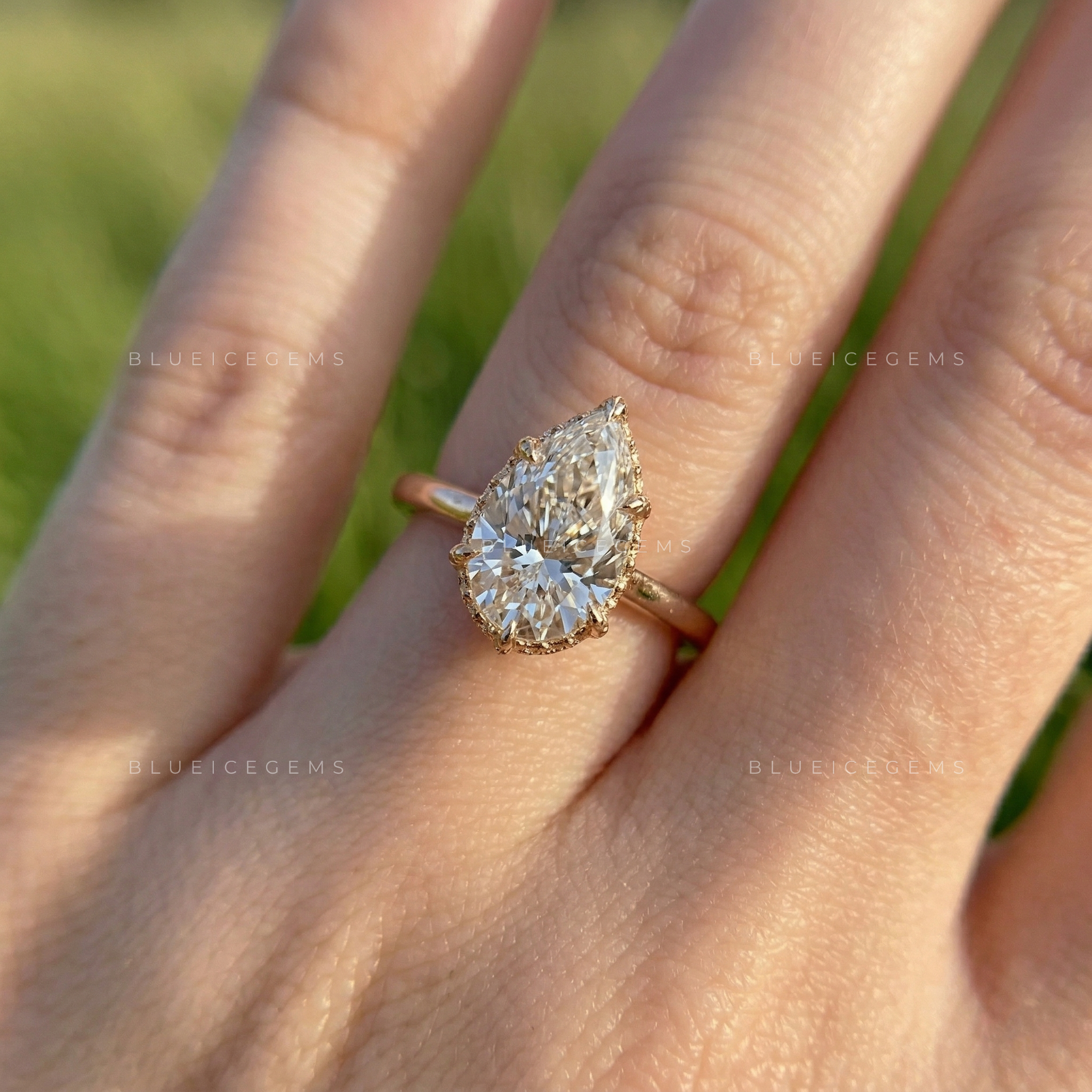 Midnight Bloom Pear Cut Lab Grown Diamond Hidden Halo Ring