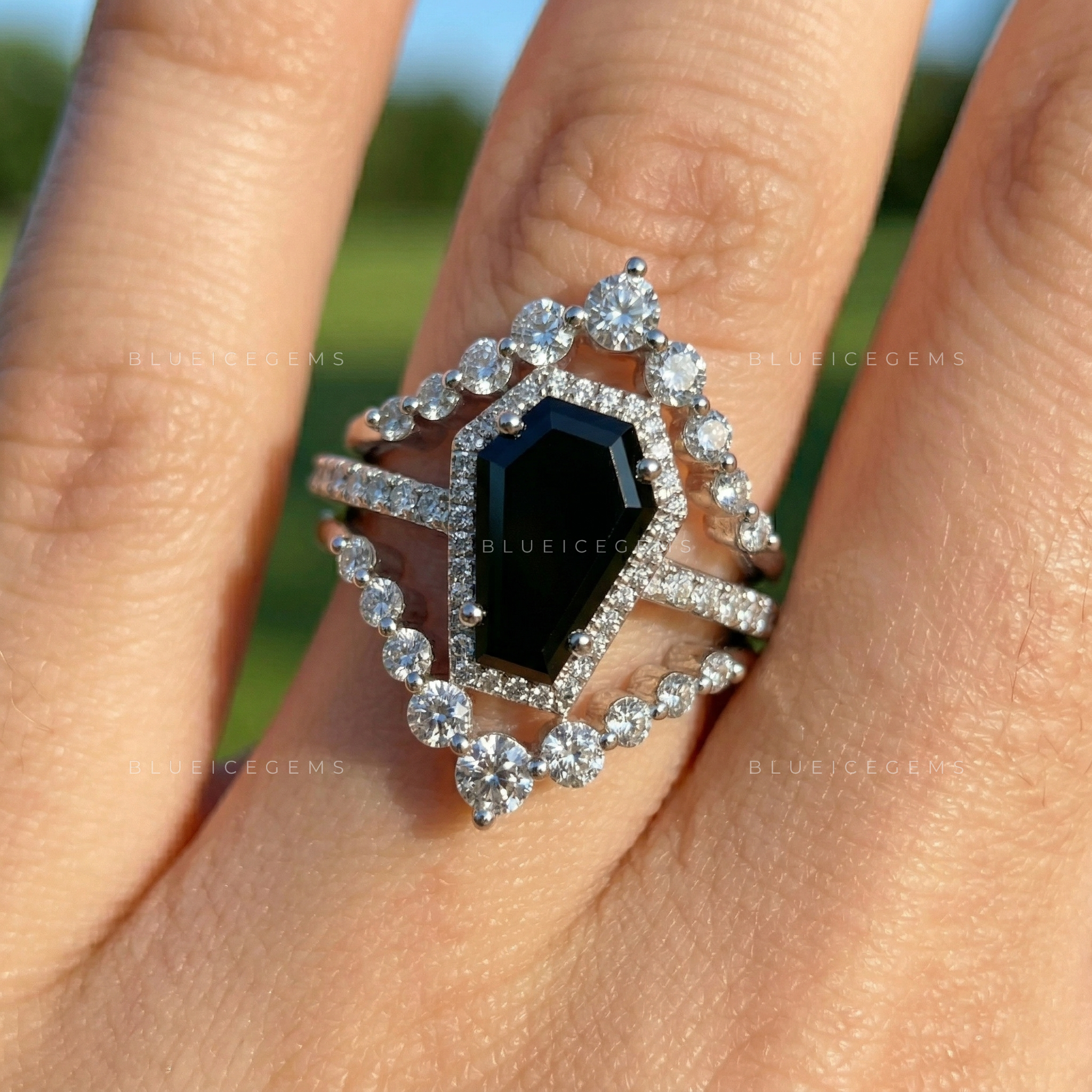 Gothic Elegance Coffin Cut Black Diamond Bridal Set
