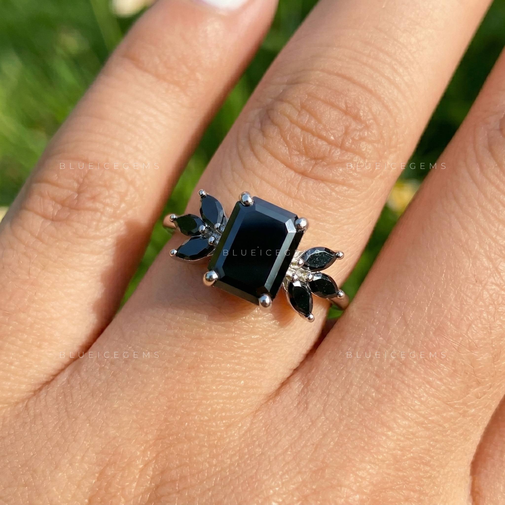 Midnight Noir Emerald Cut Black Diamond Nature-Inspired Ring