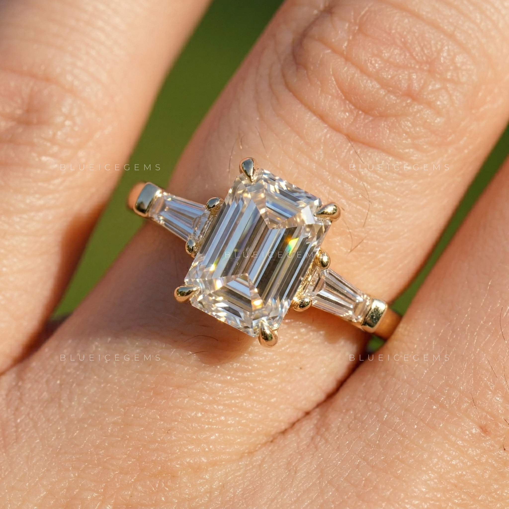 Vintage Sophistication Emerald and Tapered Baguette Trilogy Ring