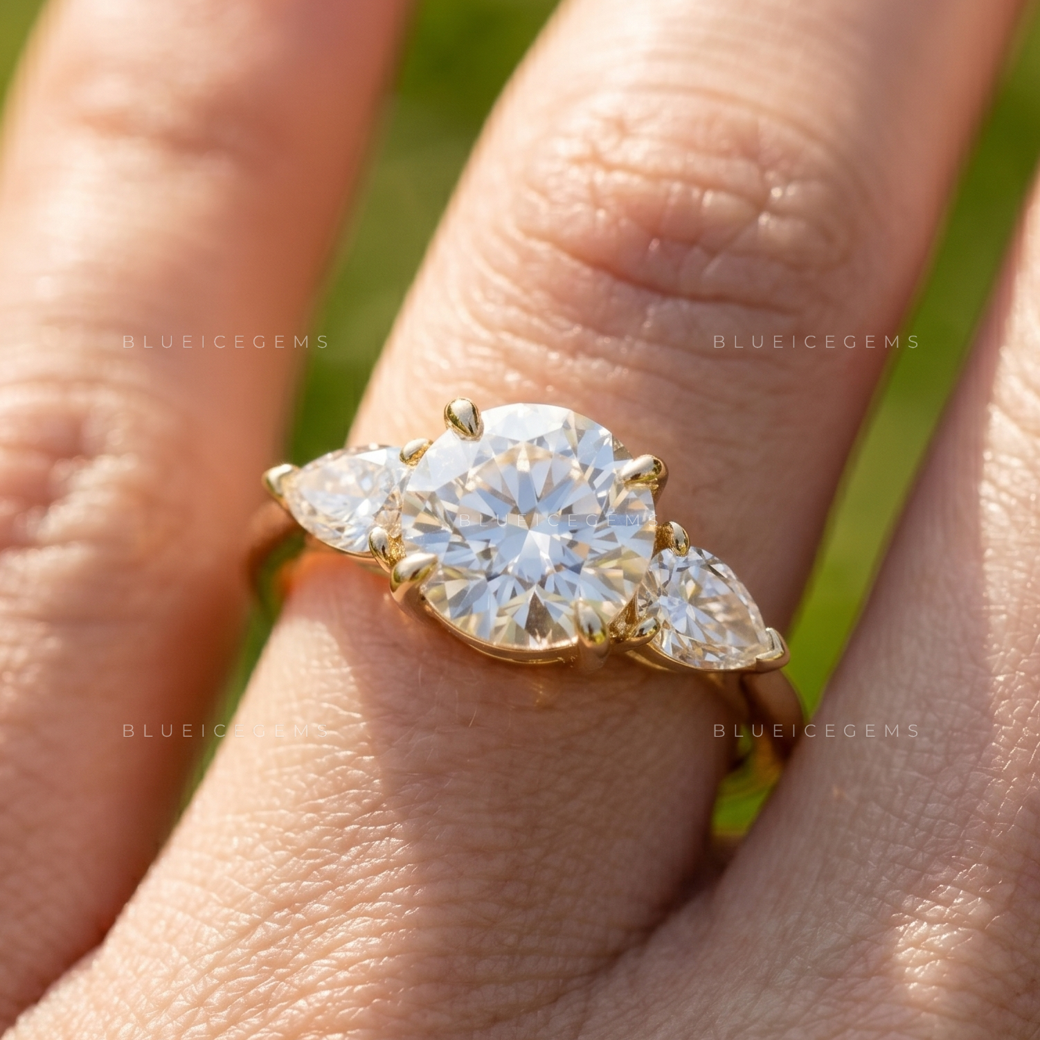 Enchanted Symphony Three-Stone Pear Accent Engagement Ring