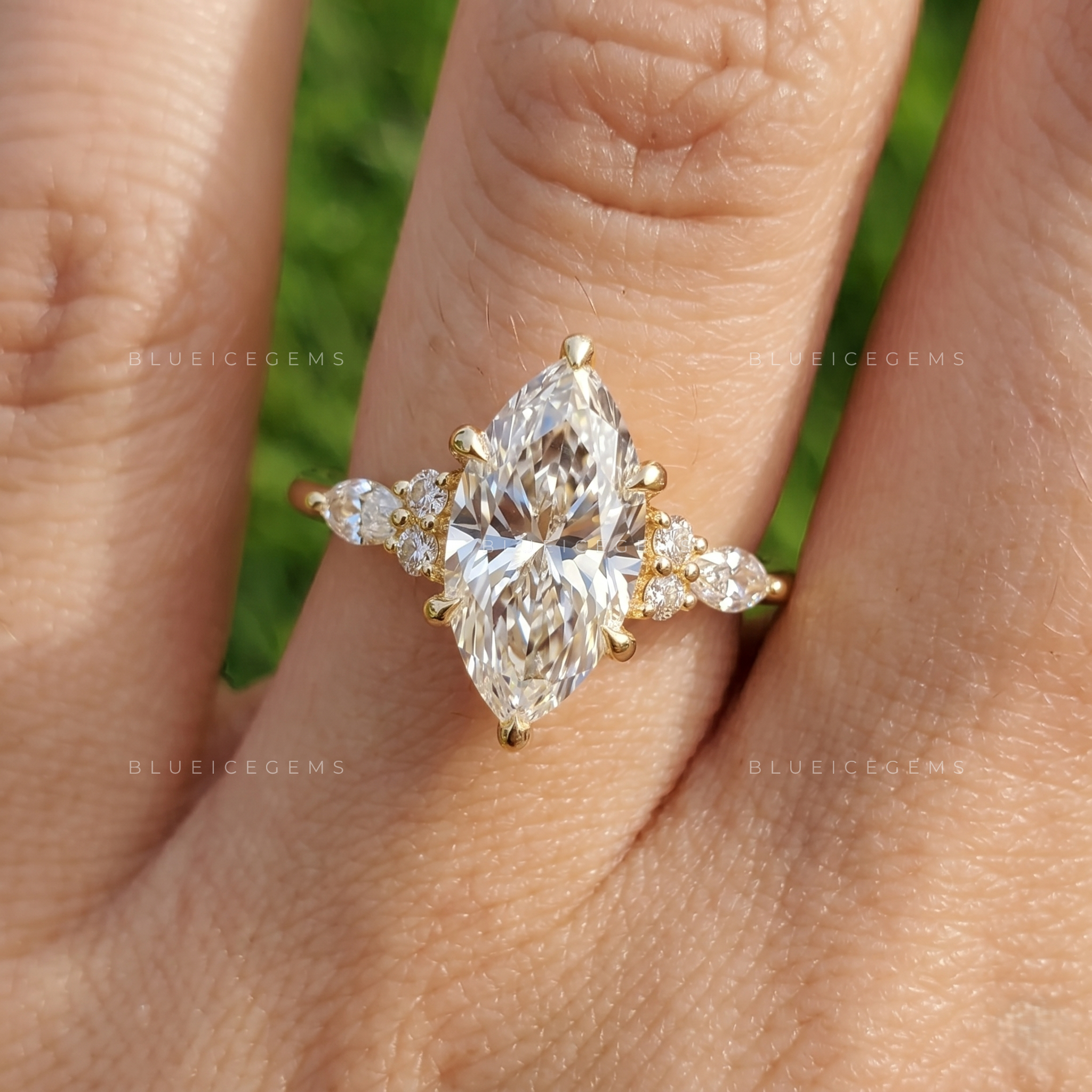 Opulent Harmony Marquise and Round Cluster Accent Engagement Ring