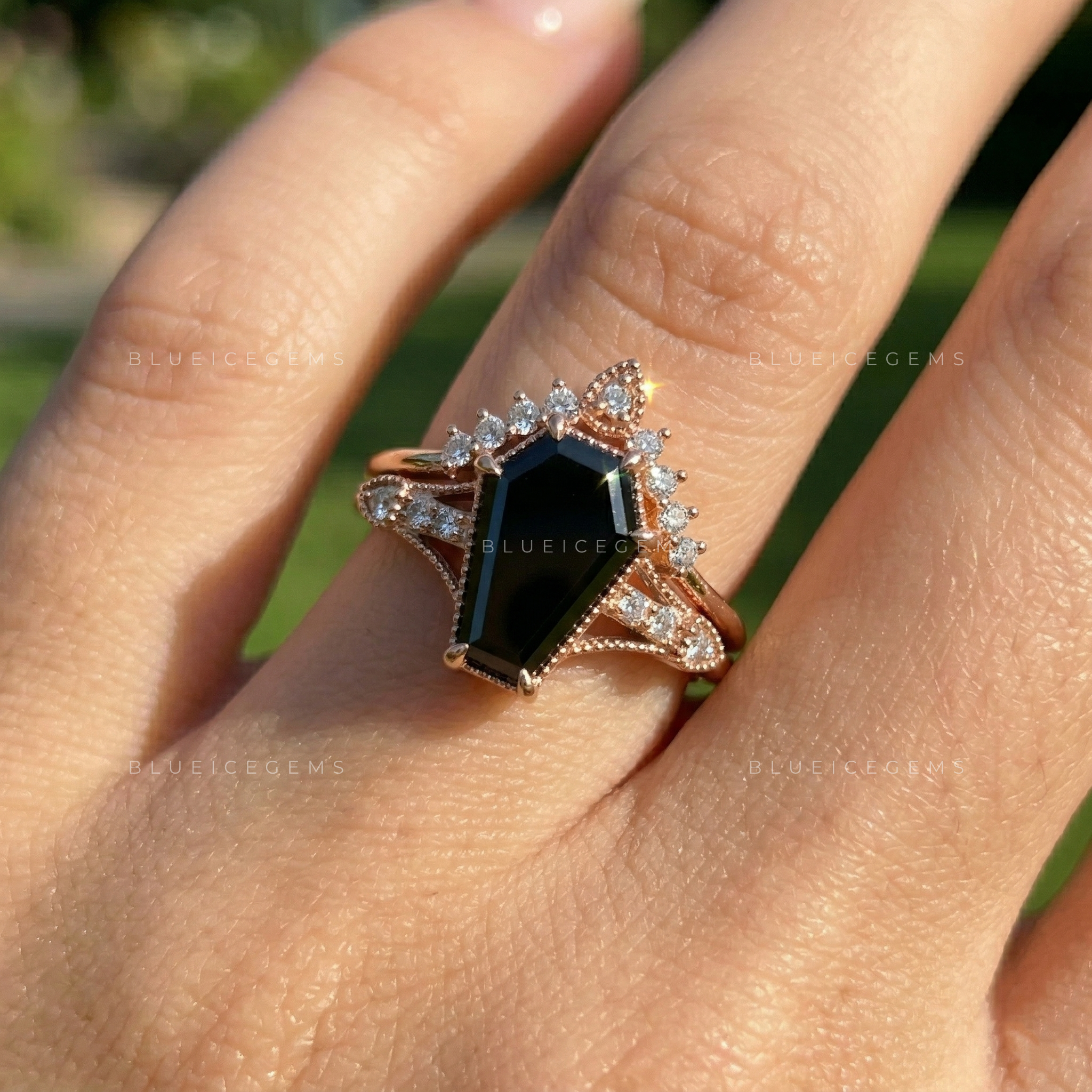 Midnight Noir Coffin Cut Black Diamond Bridal Set