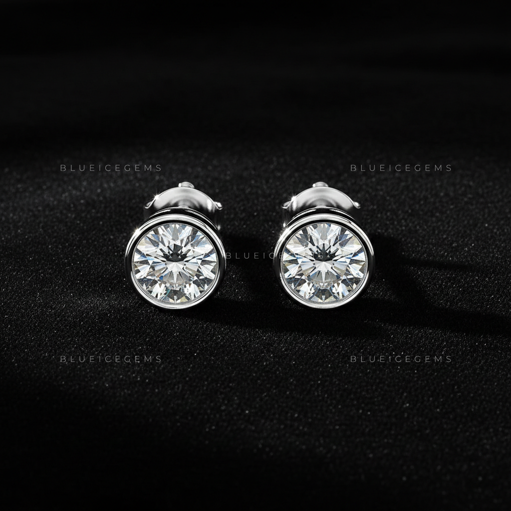 The Platinum Halo: Bezel-Set Round Diamond Stud Earrings