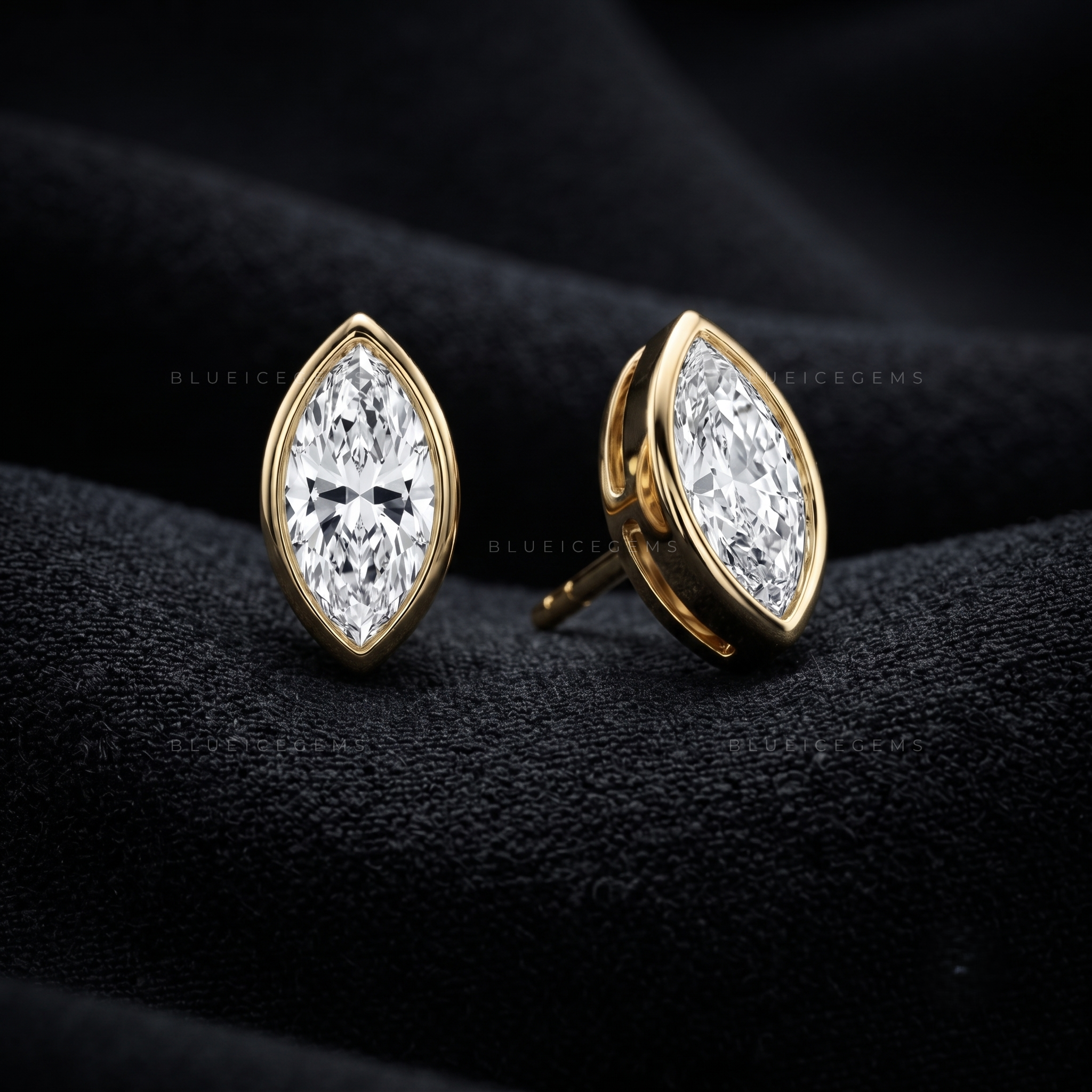 Elysian Marquise-Cut Diamond Bezel Stud Earrings