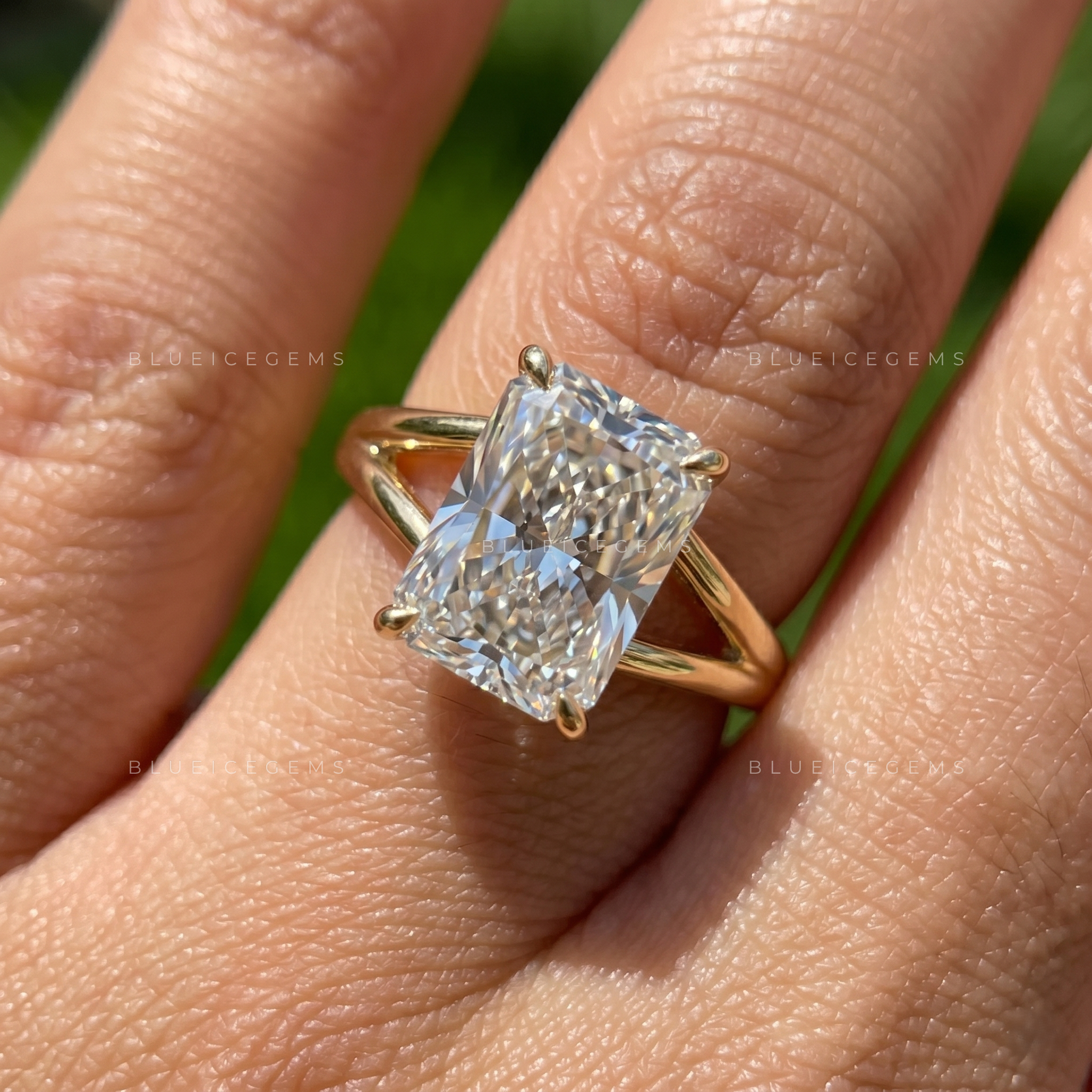 Luminous Horizon Radiant Cut Hidden Halo Split Shank Engagement Ring