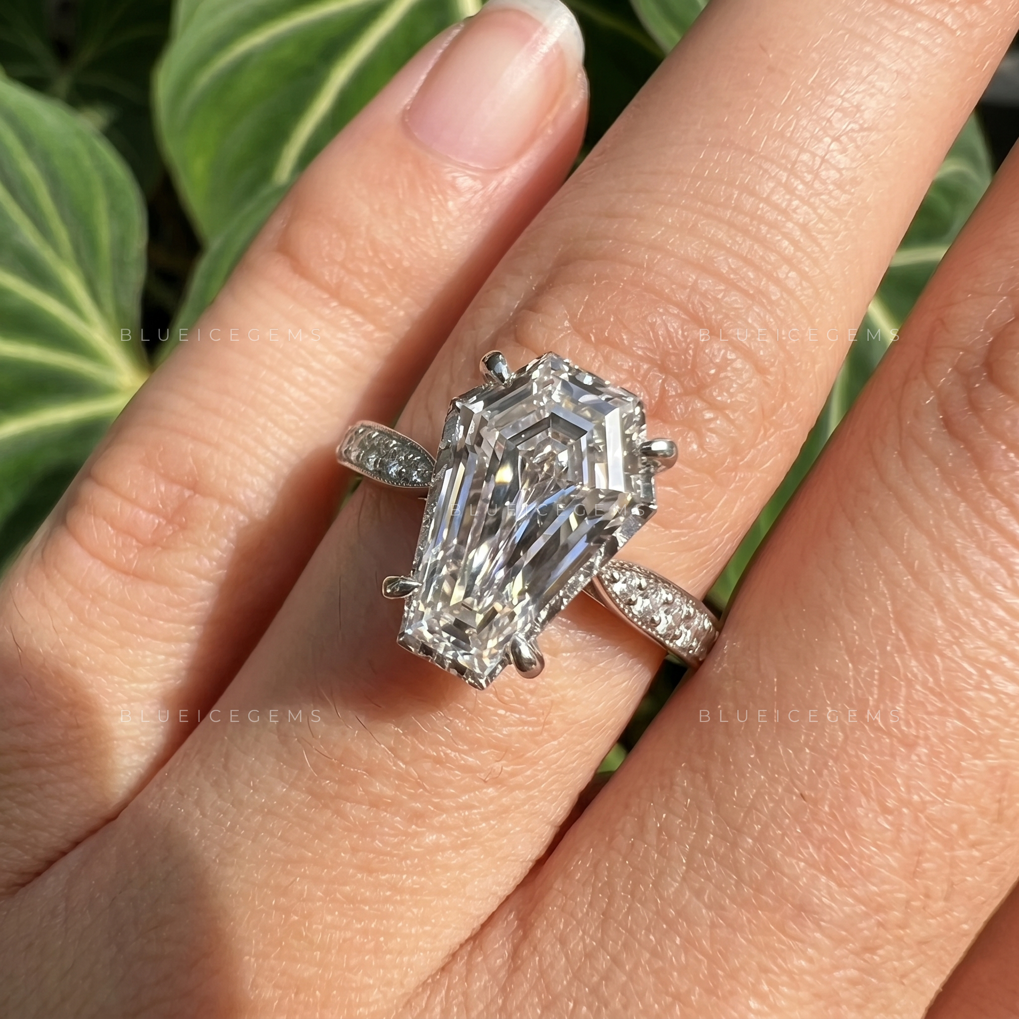 Gothic Elegance Coffin Cut Pavé Engagement Ring