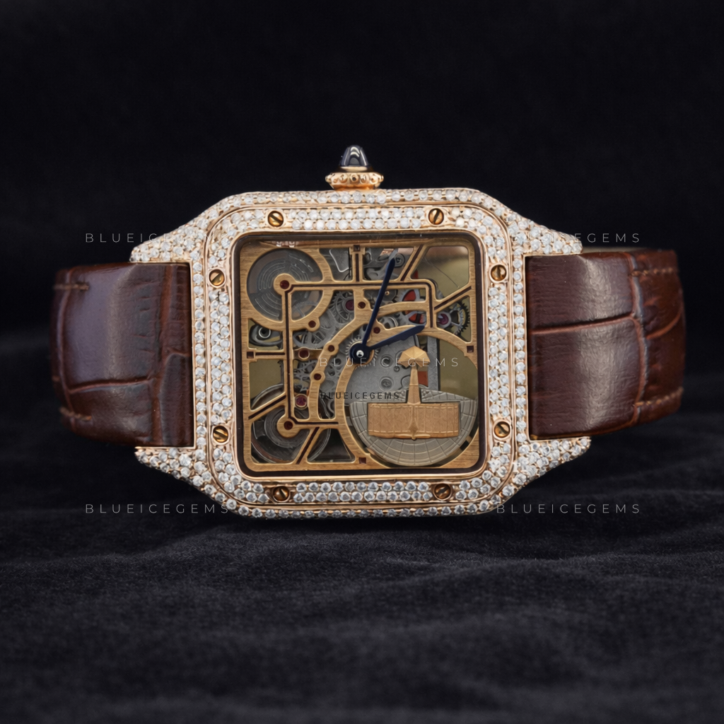 Golden Skeleton: Iced-Out Custom Rose Gold Mechanical Watch
