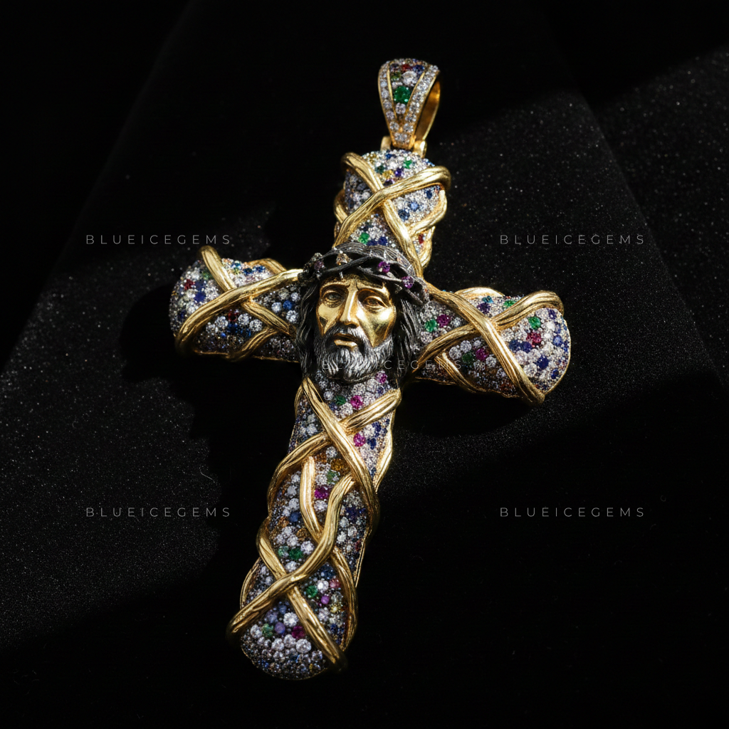 The Divine Thorns: Multi-Gem Mosaic & Golden Christ Sovereign