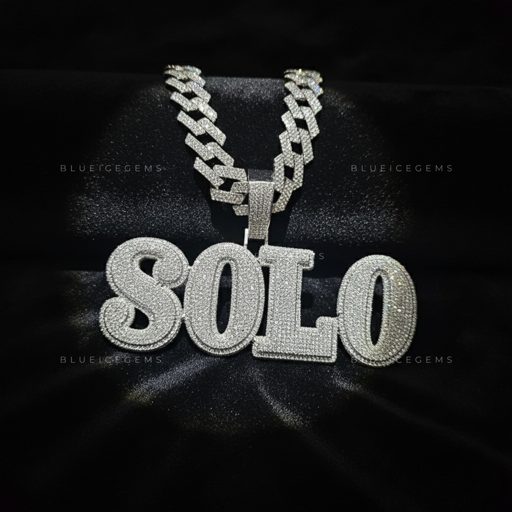 "SOLO" Custom Bubble Letter Iced-Out Pendant