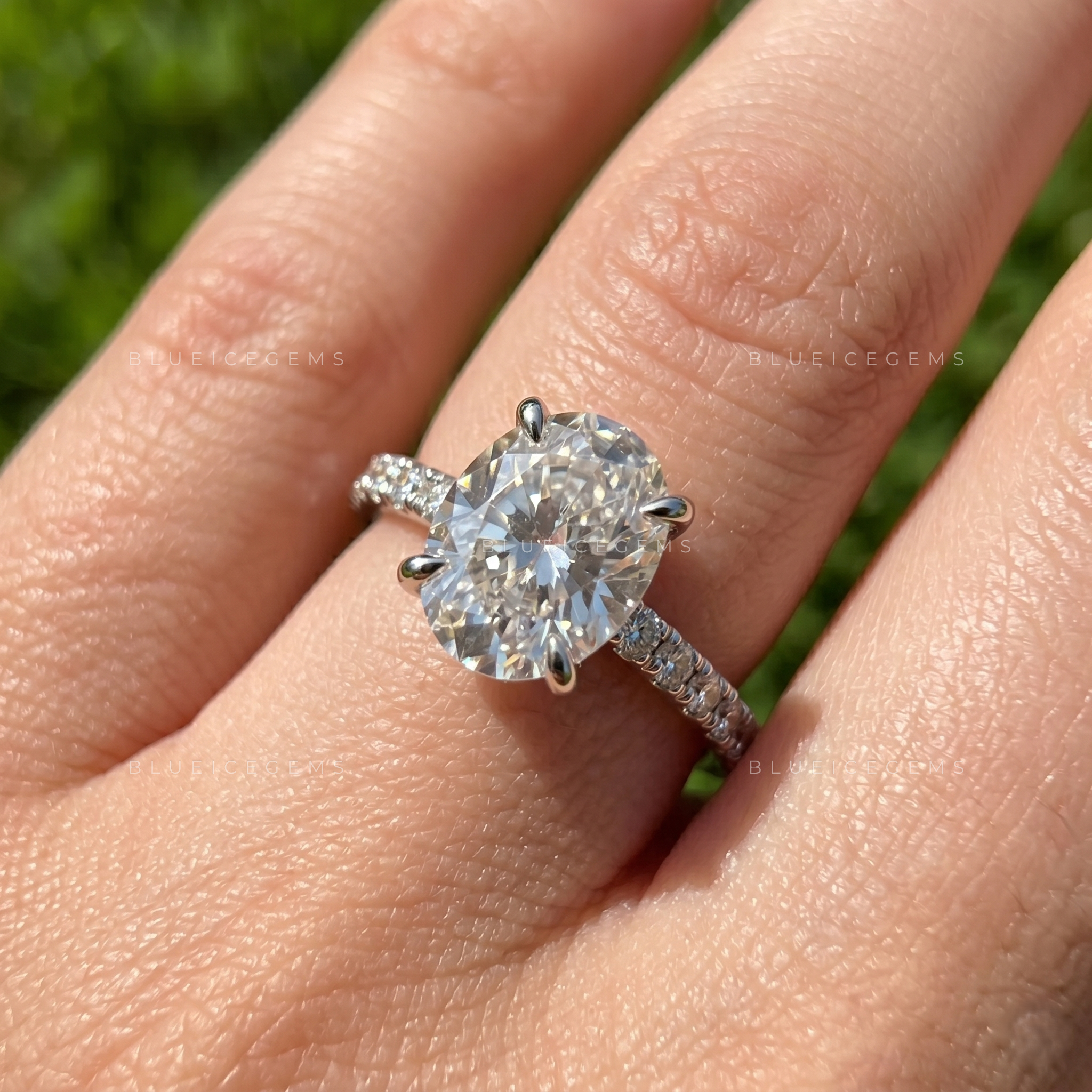 Infinite Splendor Oval Cut Pave Halo Trio Band Engagement Ring