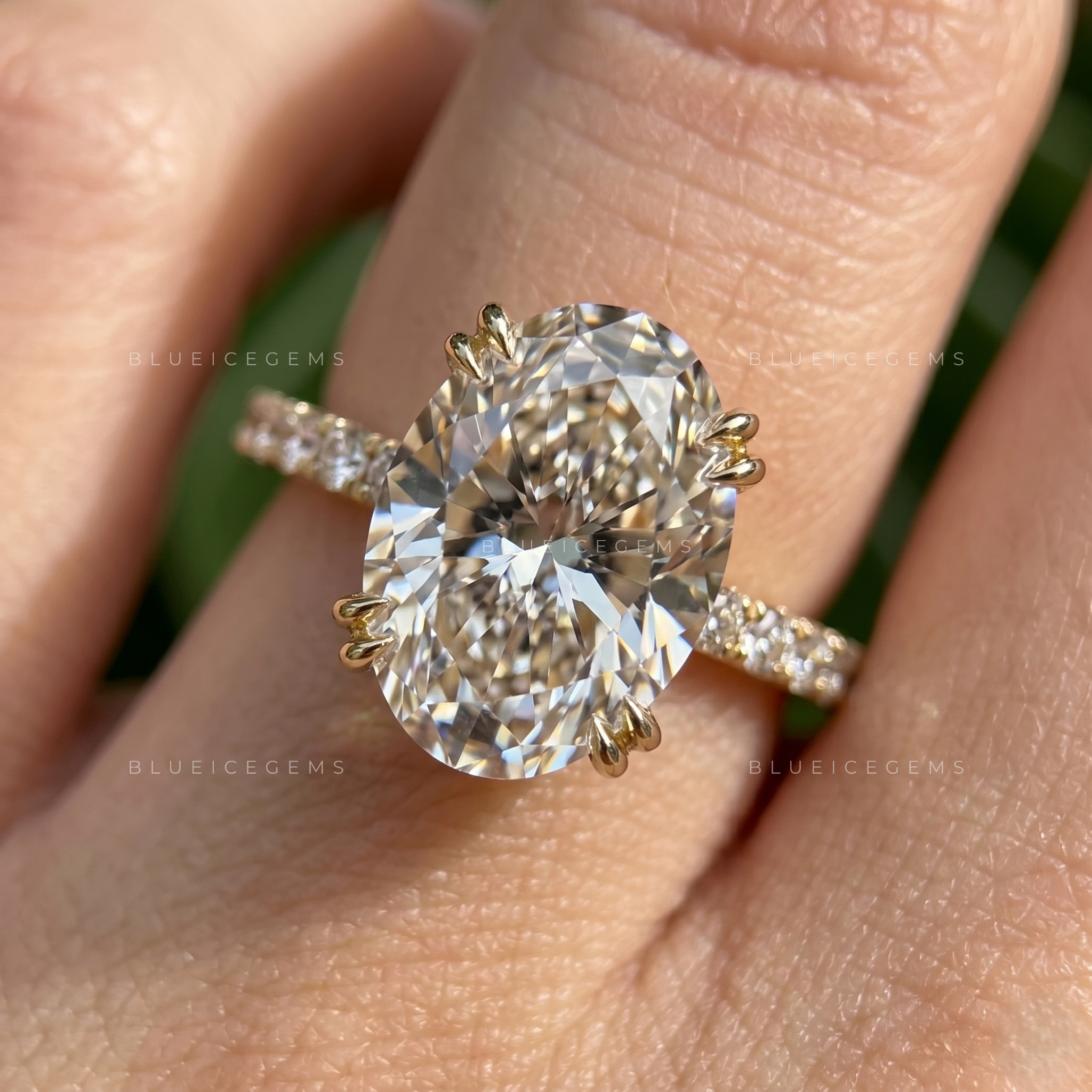 Radiant Opulence Oval Cut Double Claw Hidden Halo Engagement Ring
