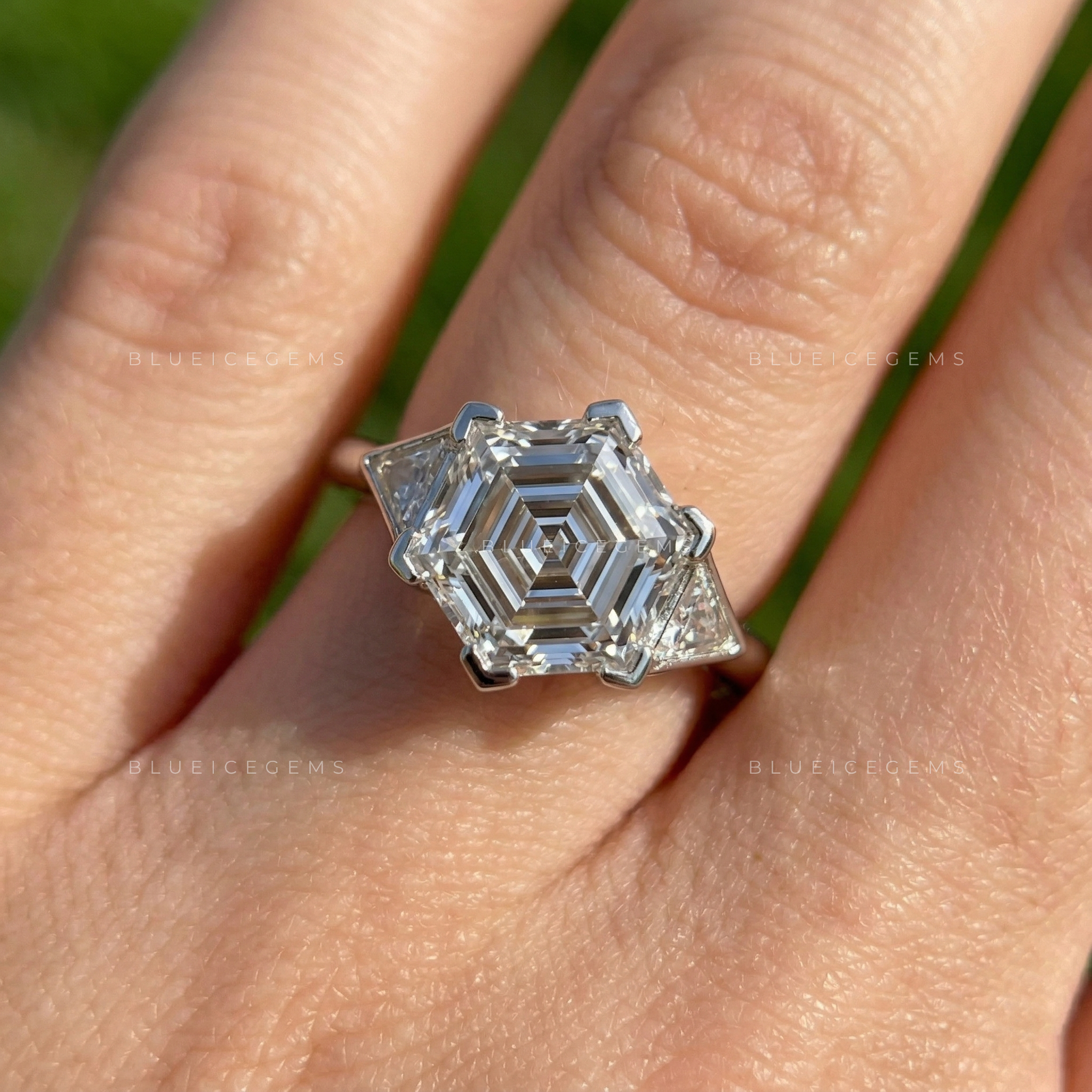 Geometric Majesty Hexagon Step Cut Trilogy Ring