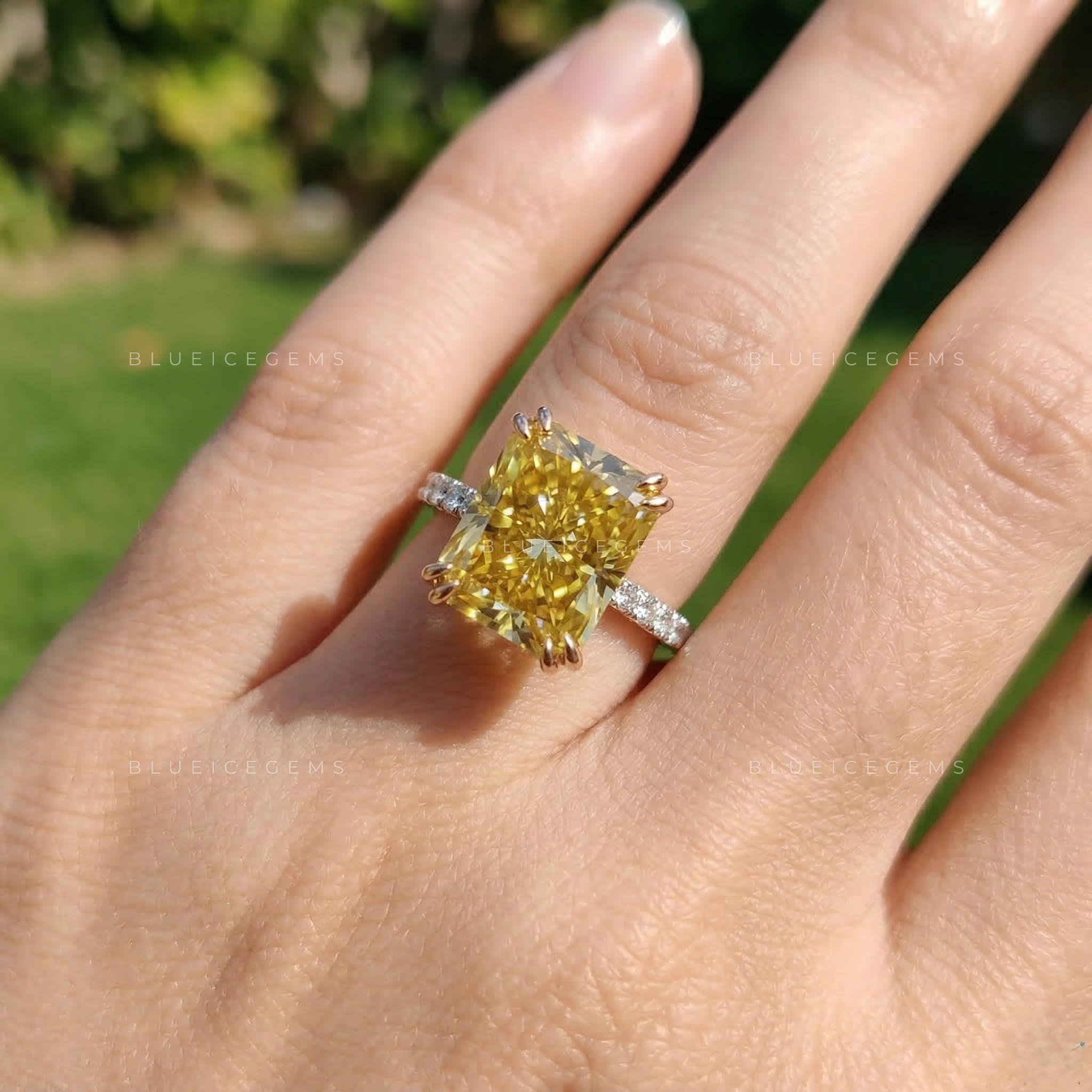 Golden Solstice Radiant Cut Canary Yellow Ring