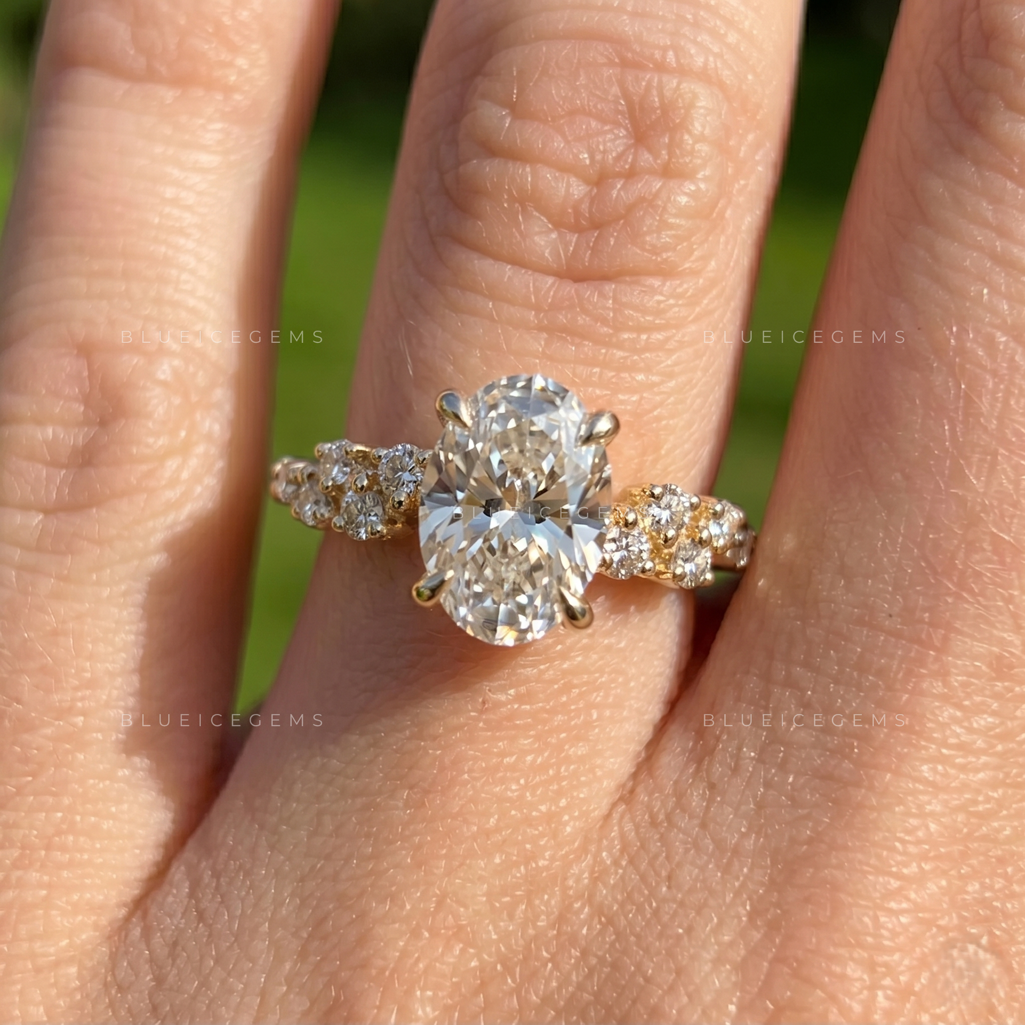 Vintage Charm Oval Brilliant Cut Side Accent Engagement Ring
