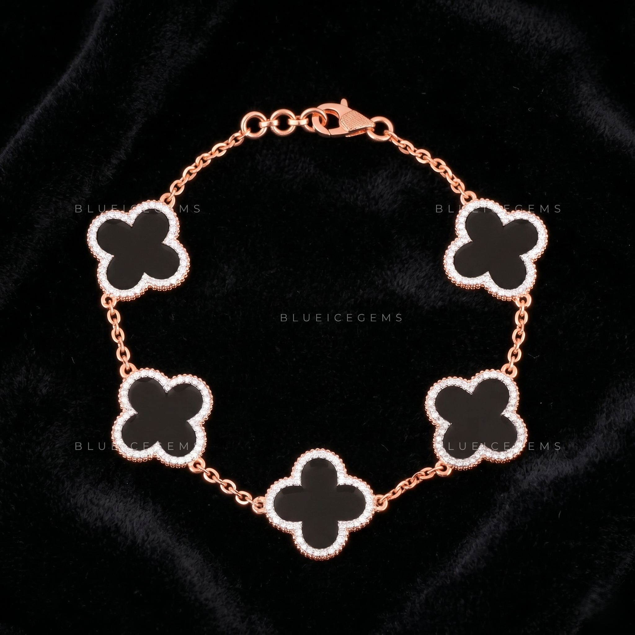Midnight Fortune Iced Clover Link Statement Bracelet