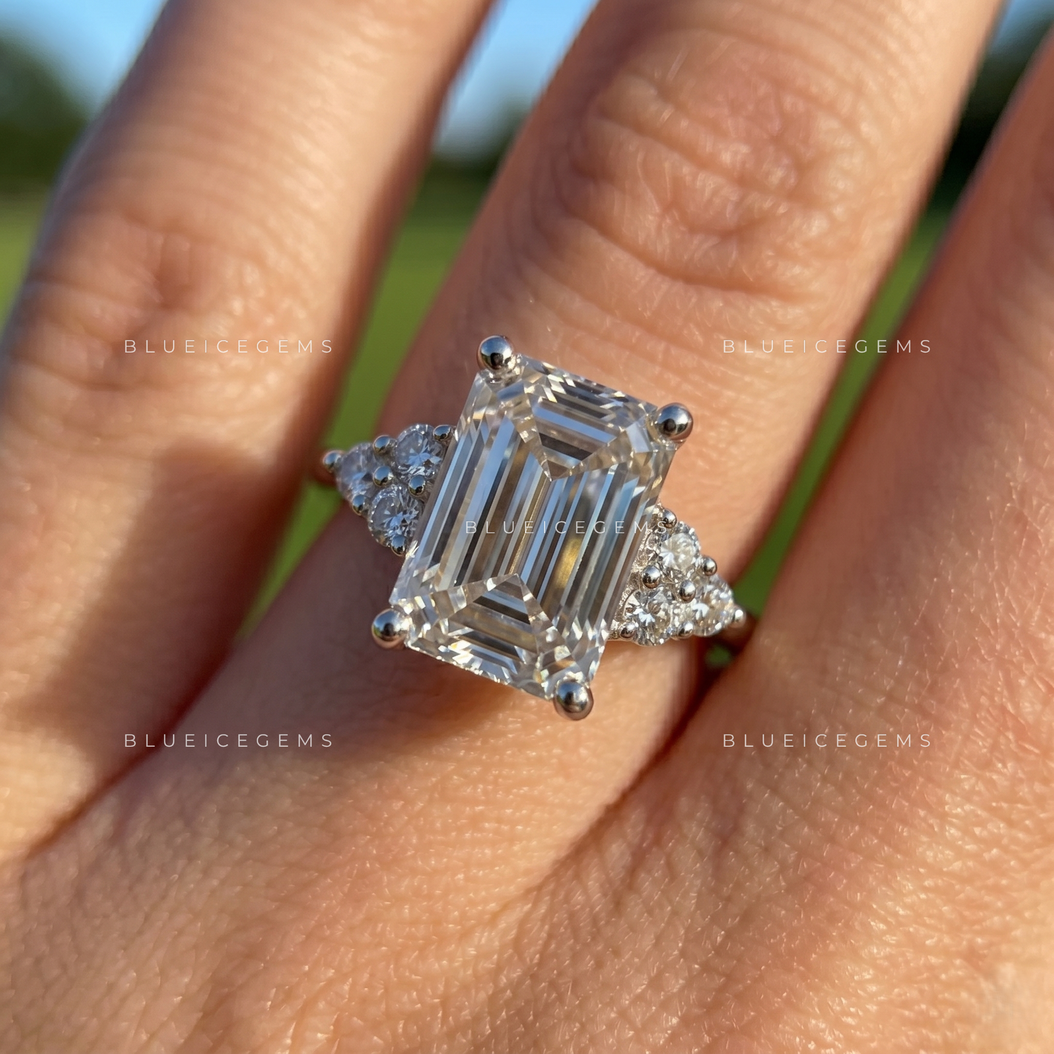 Regal Clarity Emerald Cut Accent Engagement Ring
