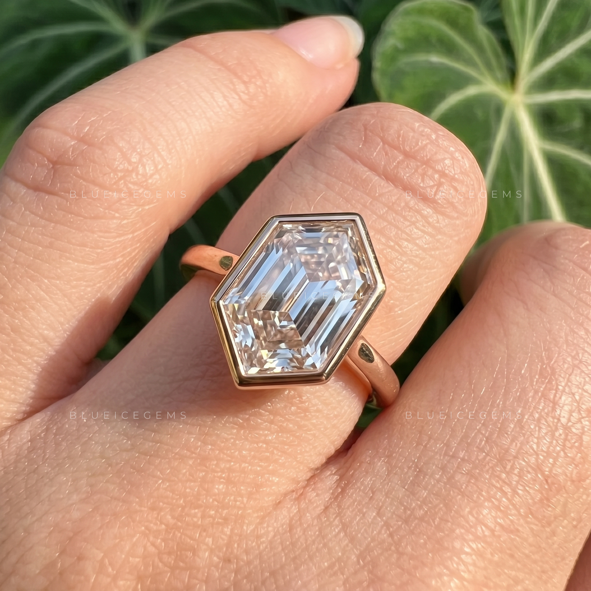 Geometric Grandeur Hexagon Step Cut Bezel Solitaire Engagement Ring