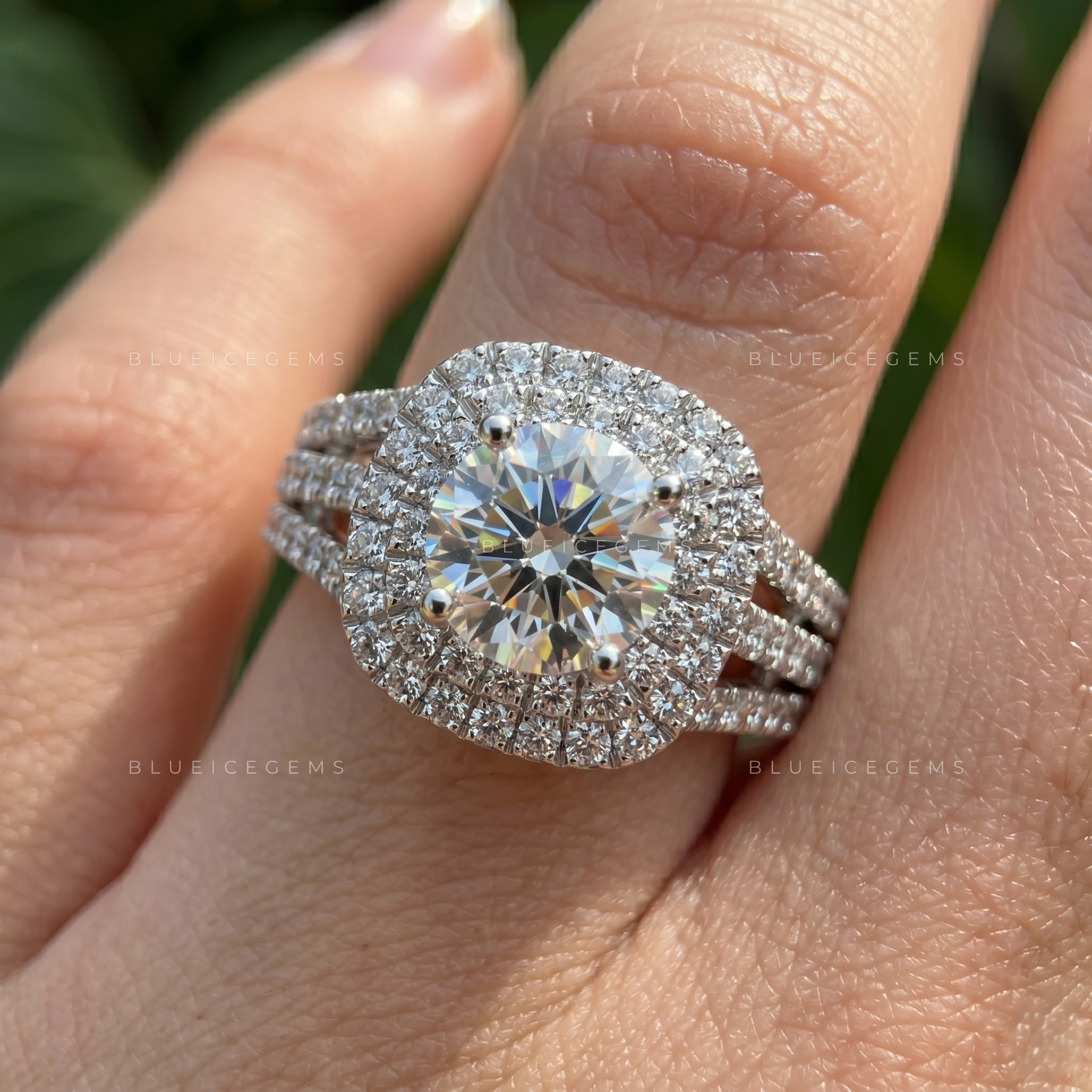 Celestial Elegance Round Brilliant Cut Halo Pave Engagement Ring