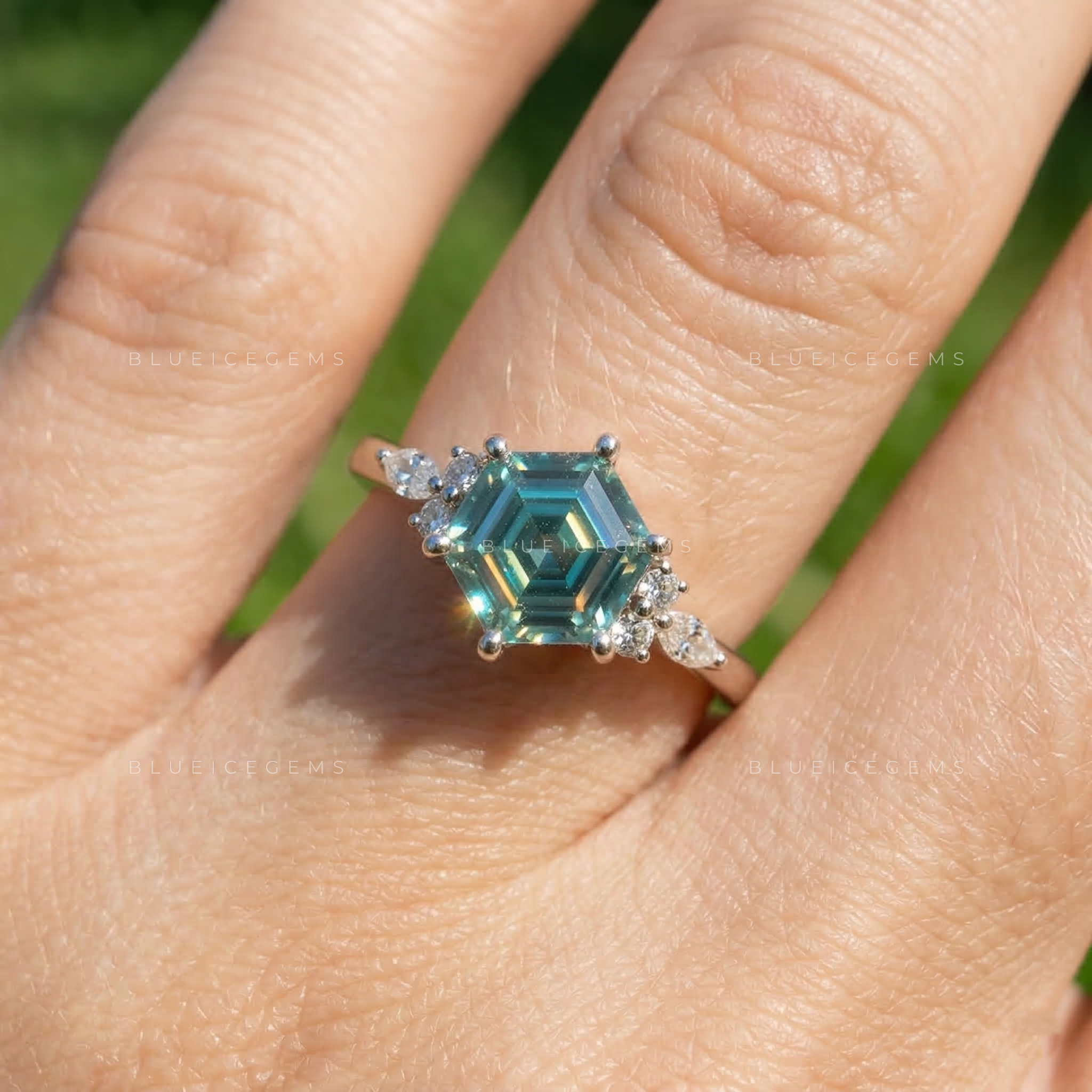 Celestial Hexagon Step Cut Art Deco Ring