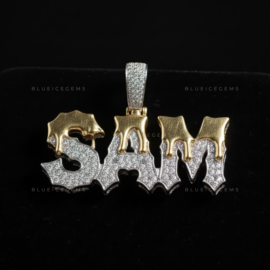 "SAM" Custom Two-Tone Iced-Out Pendant with Liquid Drip Detail