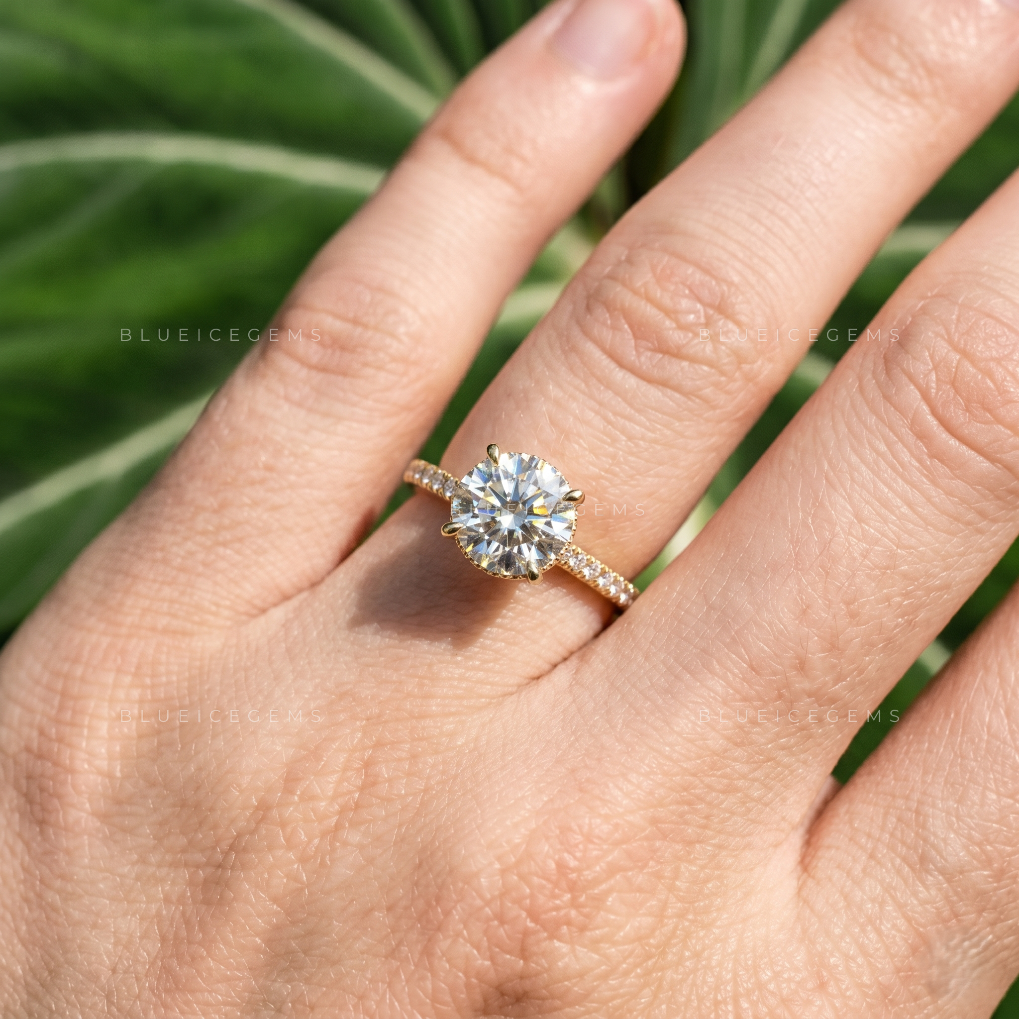 Celestial Harmony Round Brilliant Three-Stone Trilogy Engagement Ring