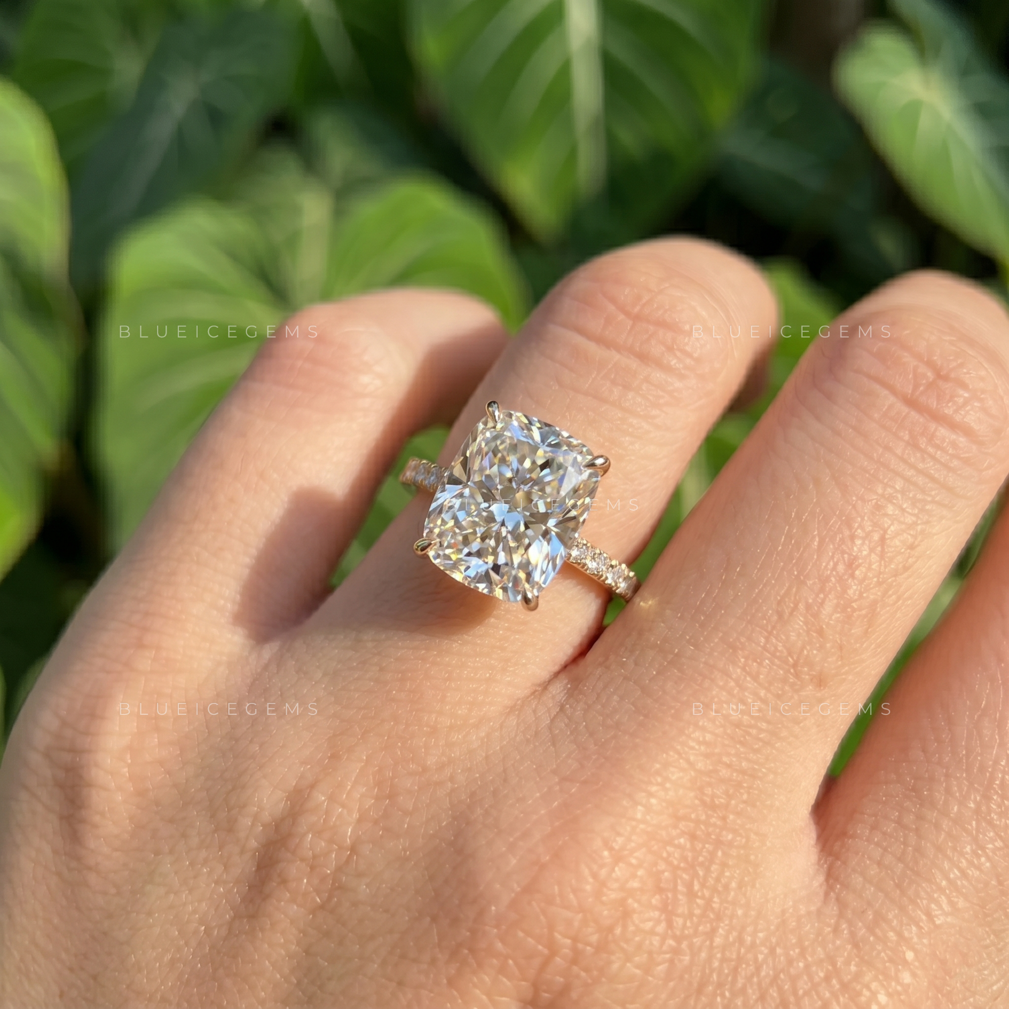 Opulent Majesty Elongated Cushion Cut Pave Engagement Ring