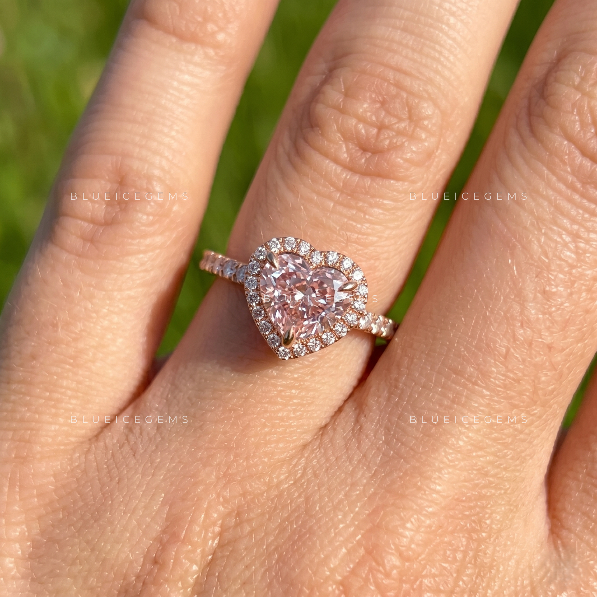 Blushing Radiance Heart Cut Halo Engagement Ring