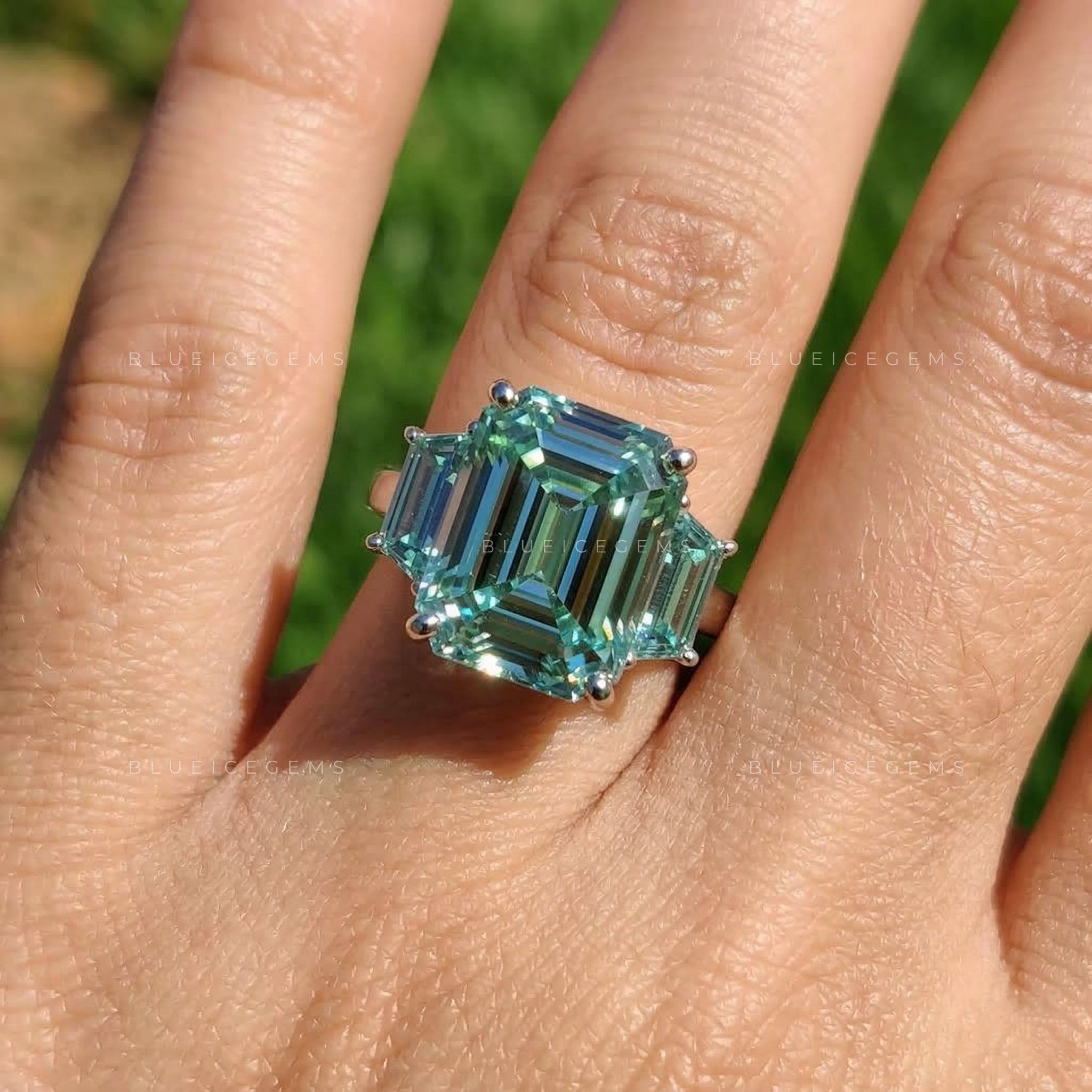 Royal Azure Emerald Cut Celebrity Style Statement Ring