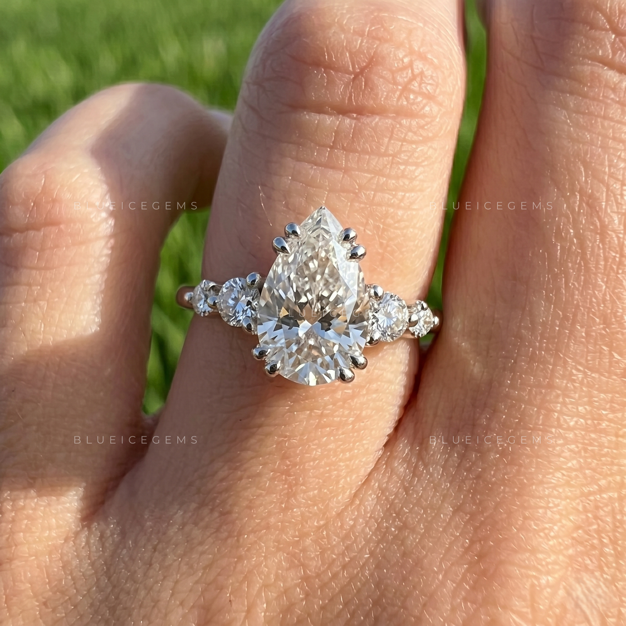 Unique Muse Pear Cut Five Stone Engagement Ring