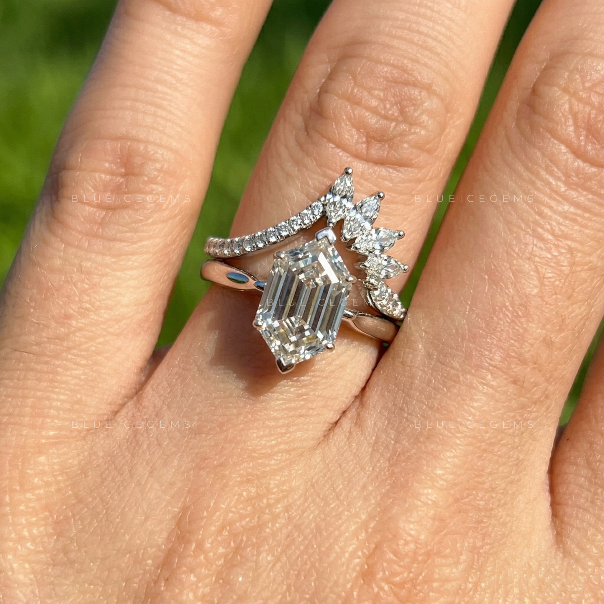 Architectural Radiance Hexagon and Floral Diamond Bridal Set