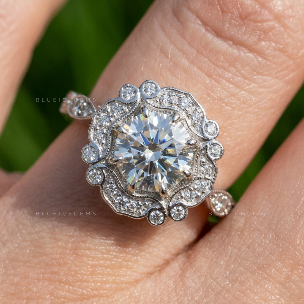 Octagonal Geometric Art Deco Heirloom Engagement Ring