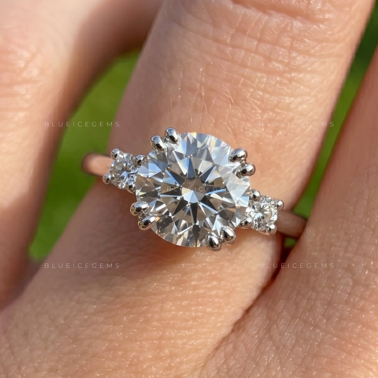 Trinity Radiance Round Cut Double Prong Accent Anniversary Ring