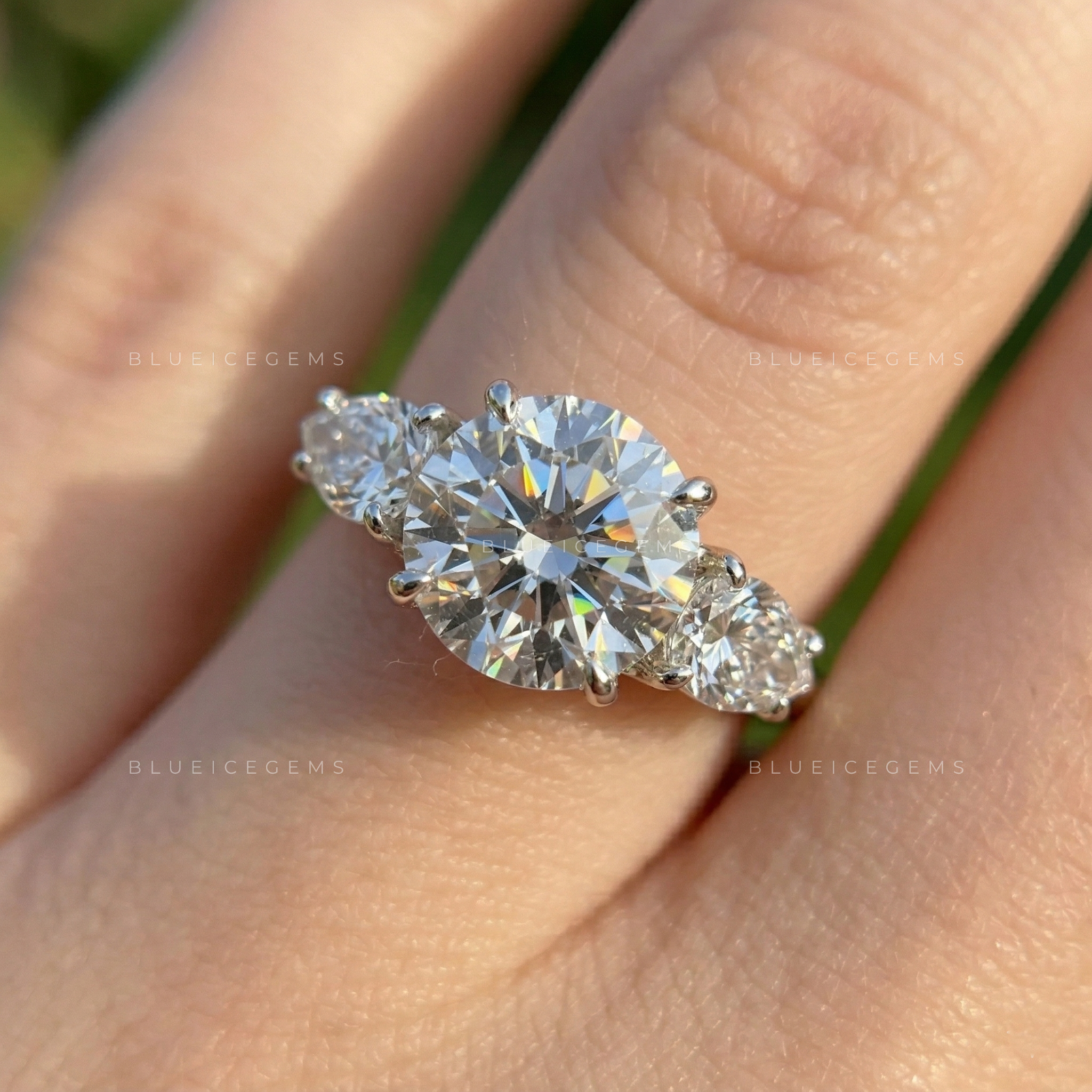 Celestial Brilliance Round and Pear Cut Trilogy Ring