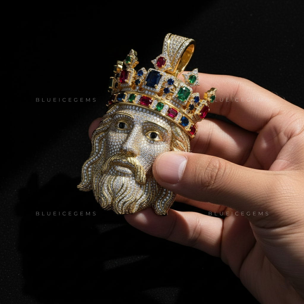 The Imperial Sovereign: Regal Crowned Christ with Multi-Gem Fire