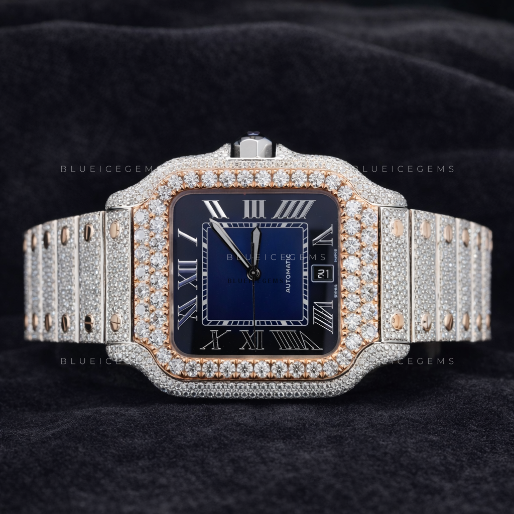 Imperial Navy: Two-Tone Iced-Out Custom Roman Moissanite Watch
