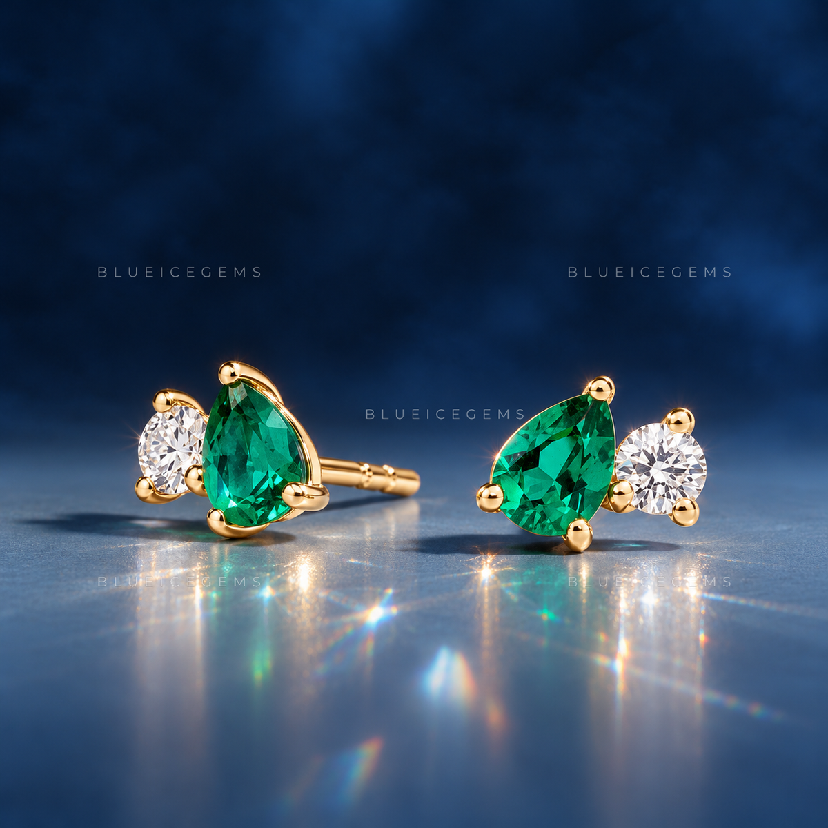 Toi et Moi Emerald and Diamond Stud Earrings