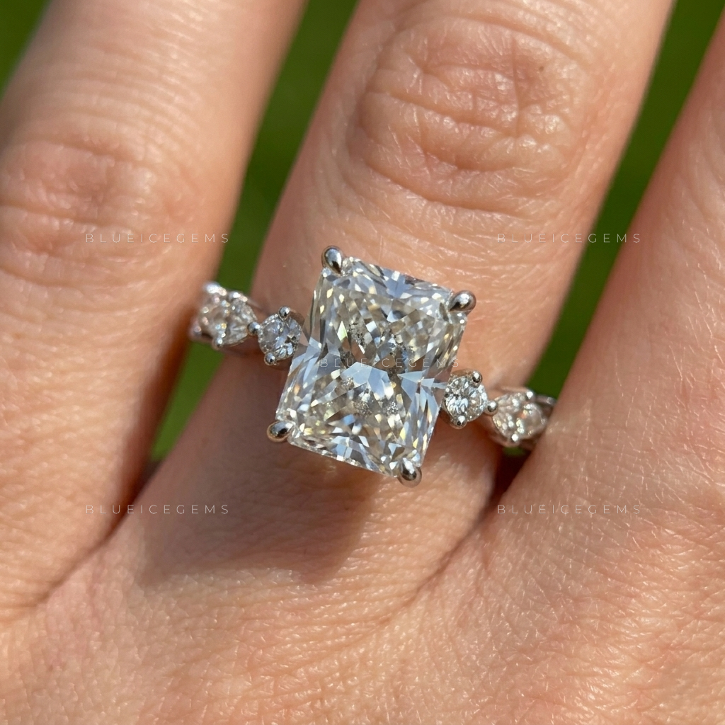 Radiant Brilliance Pave Accented Three-Stone Statement Ring