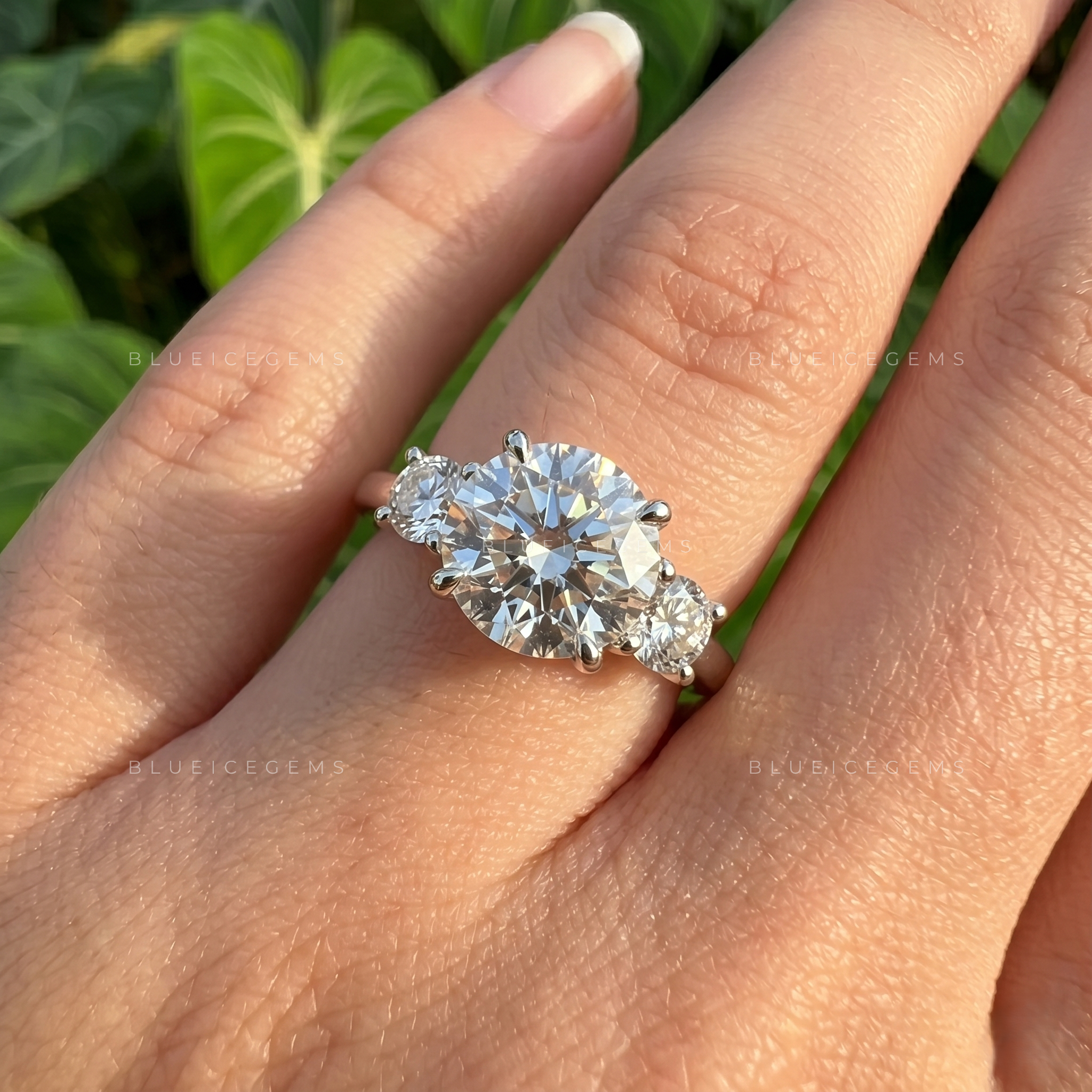 Celestial Splendor Round Brilliant Three Stone Trilogy Engagement Ring