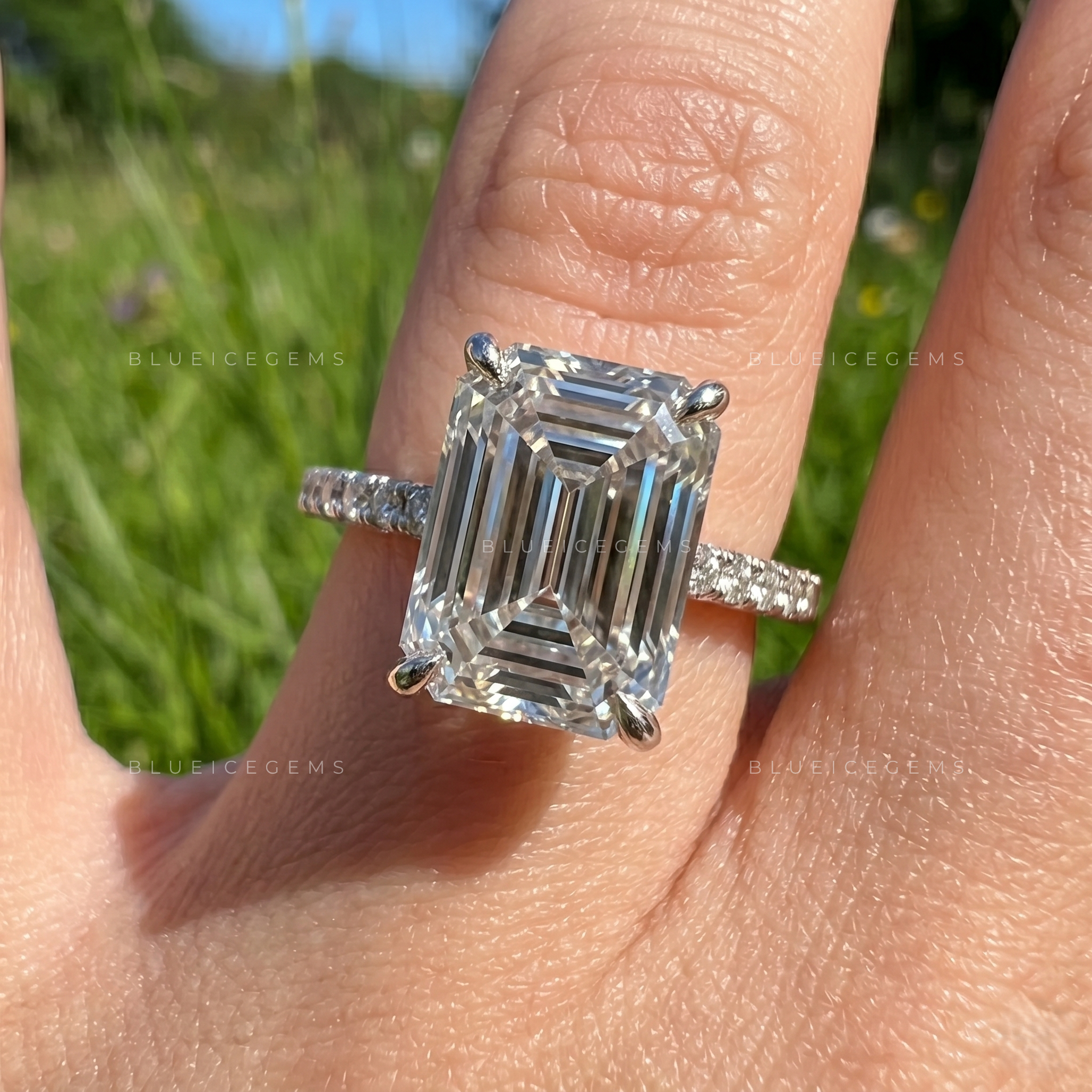 Infinite Clarity Emerald Cut Hidden Halo Engagement Ring
