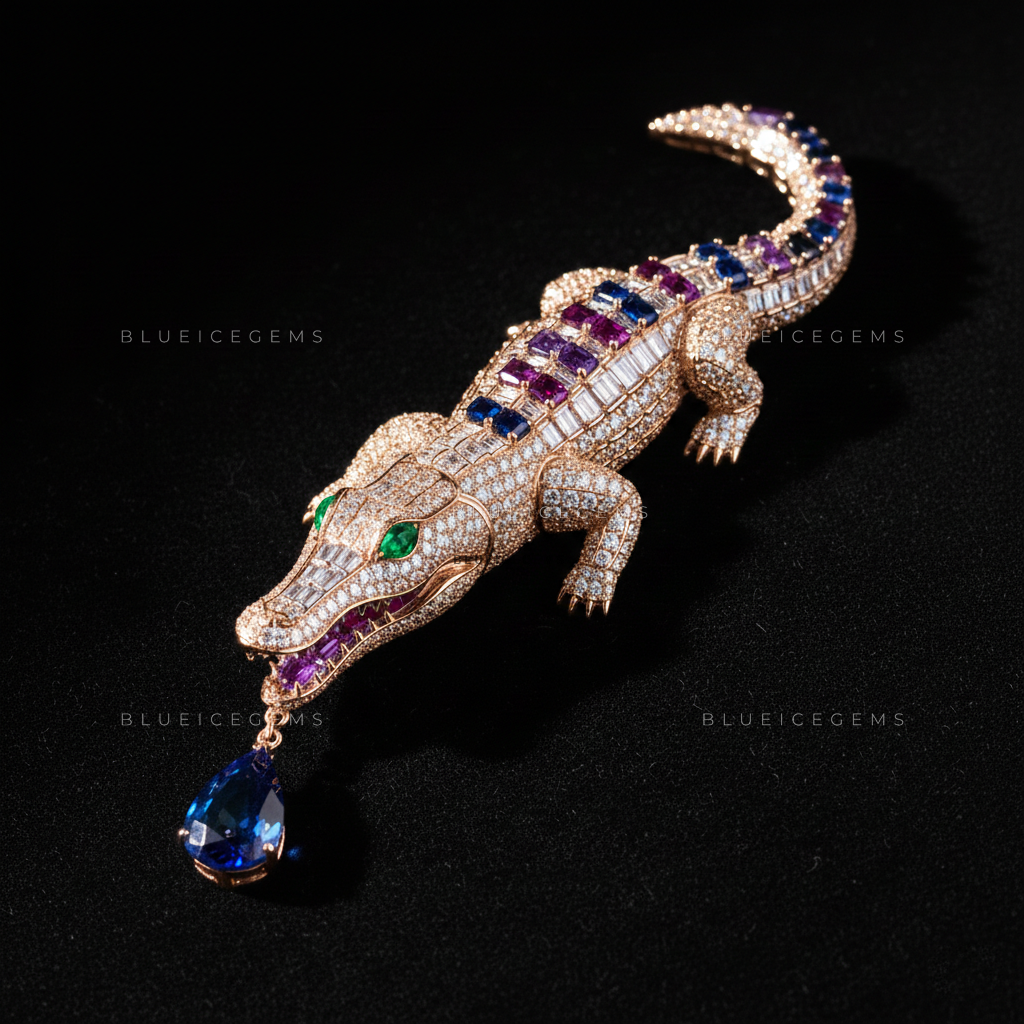 The Gilded Reptile: Bespoke Crocodile Statement Brooch