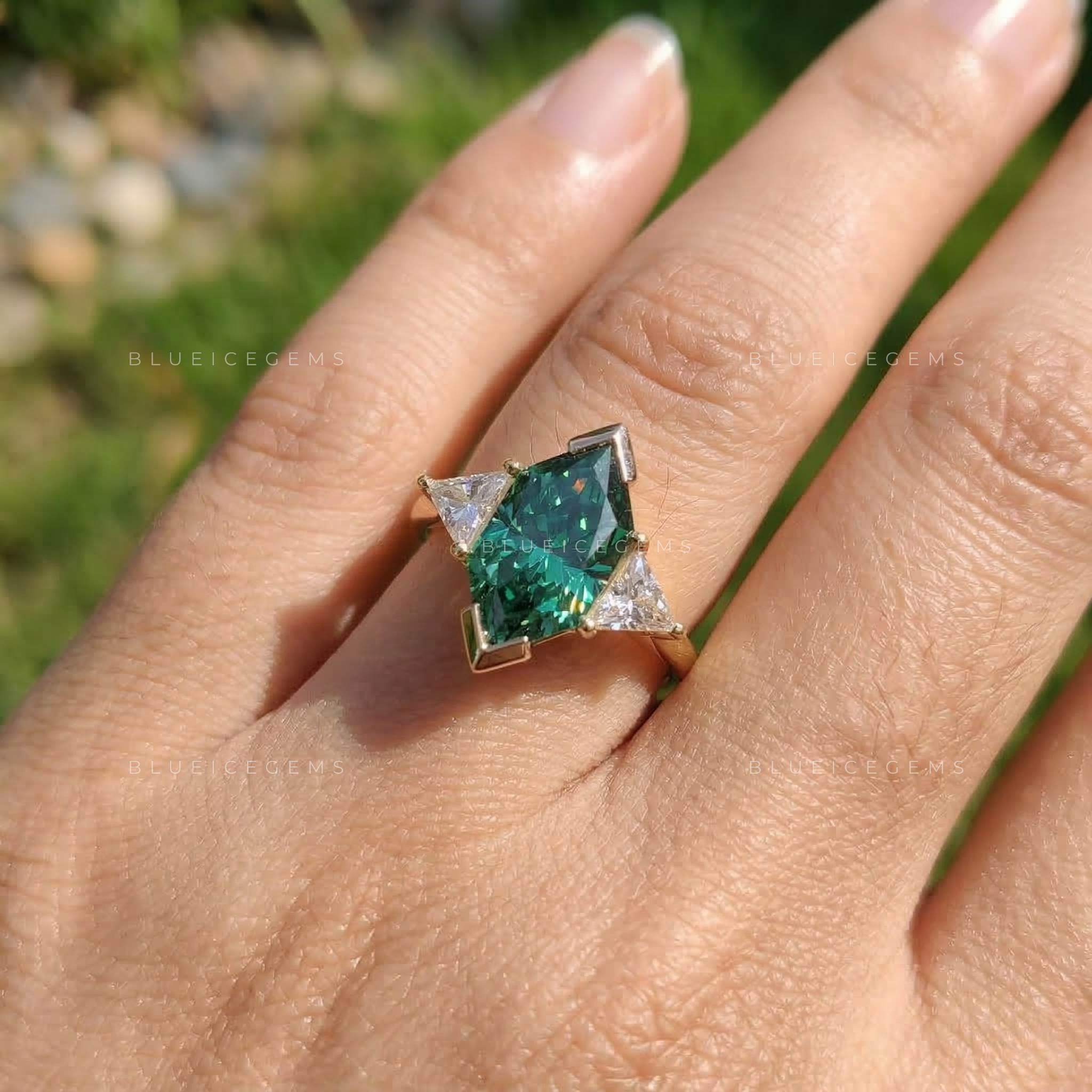 Enchanted Forest Dutch Marquise Three-Stone Ring