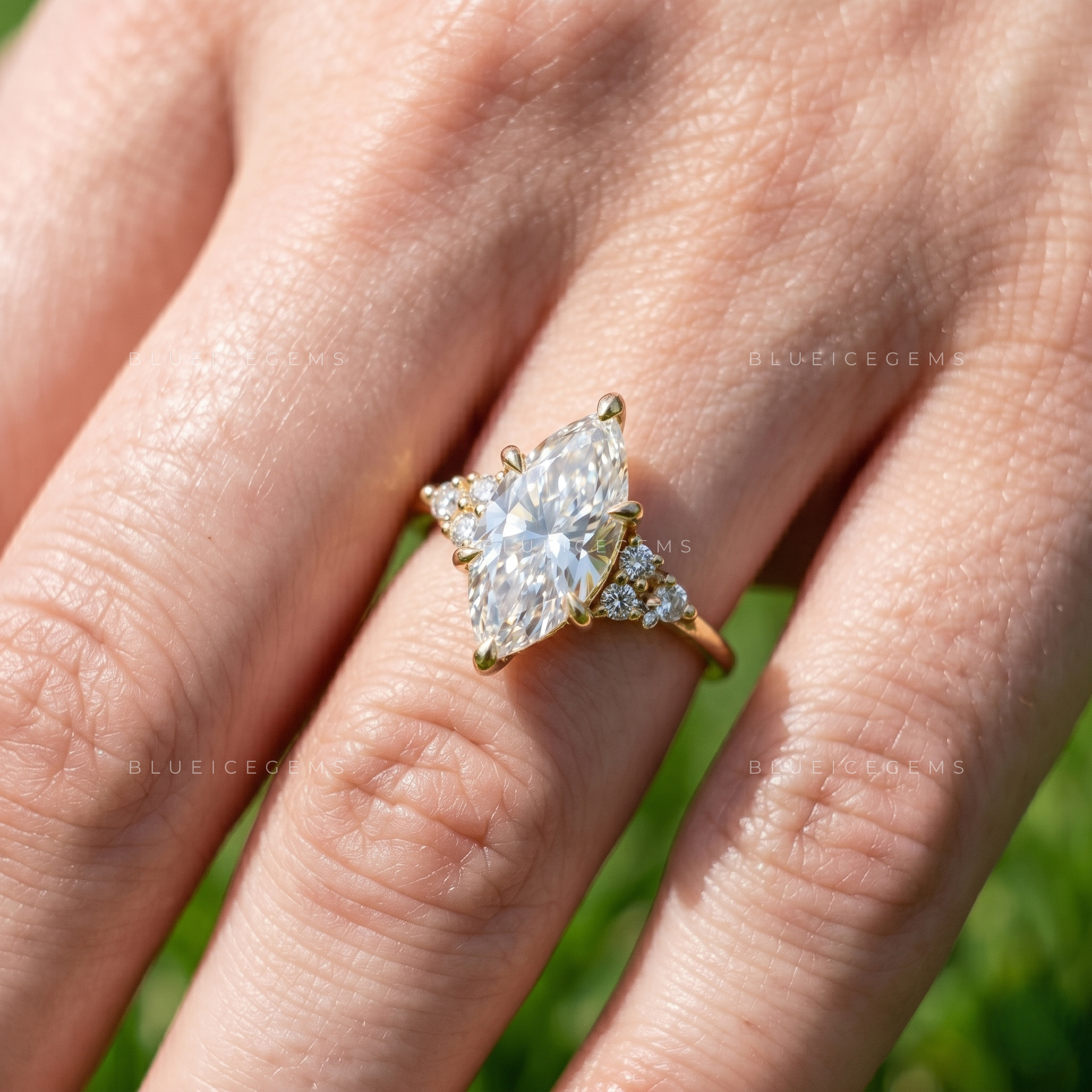Imperial Radiance Marquise Cut Six-Prong Cluster Accent Engagement Ring