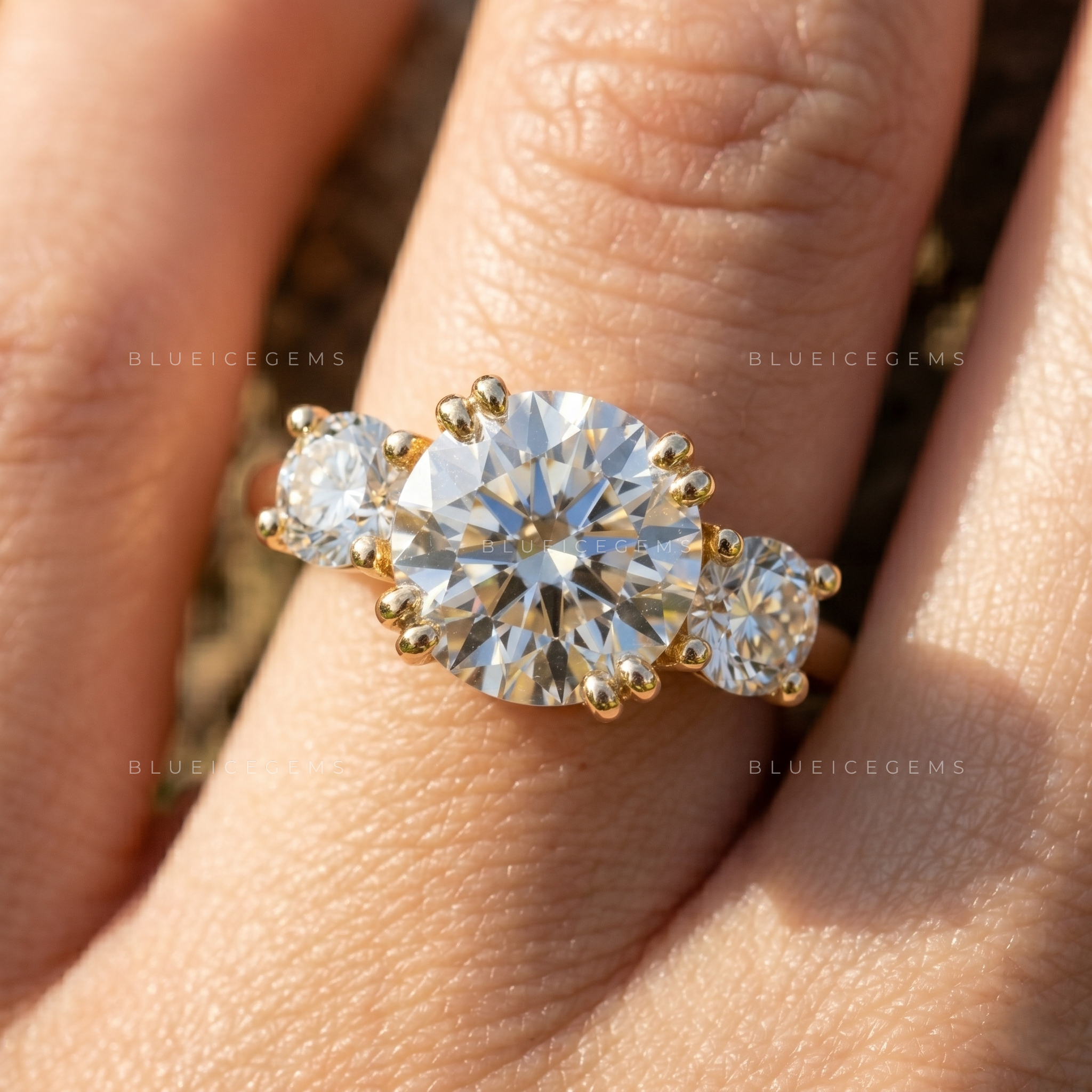 Radiant Trilogy Round Brilliant Cut Three-Stone Statement Ring