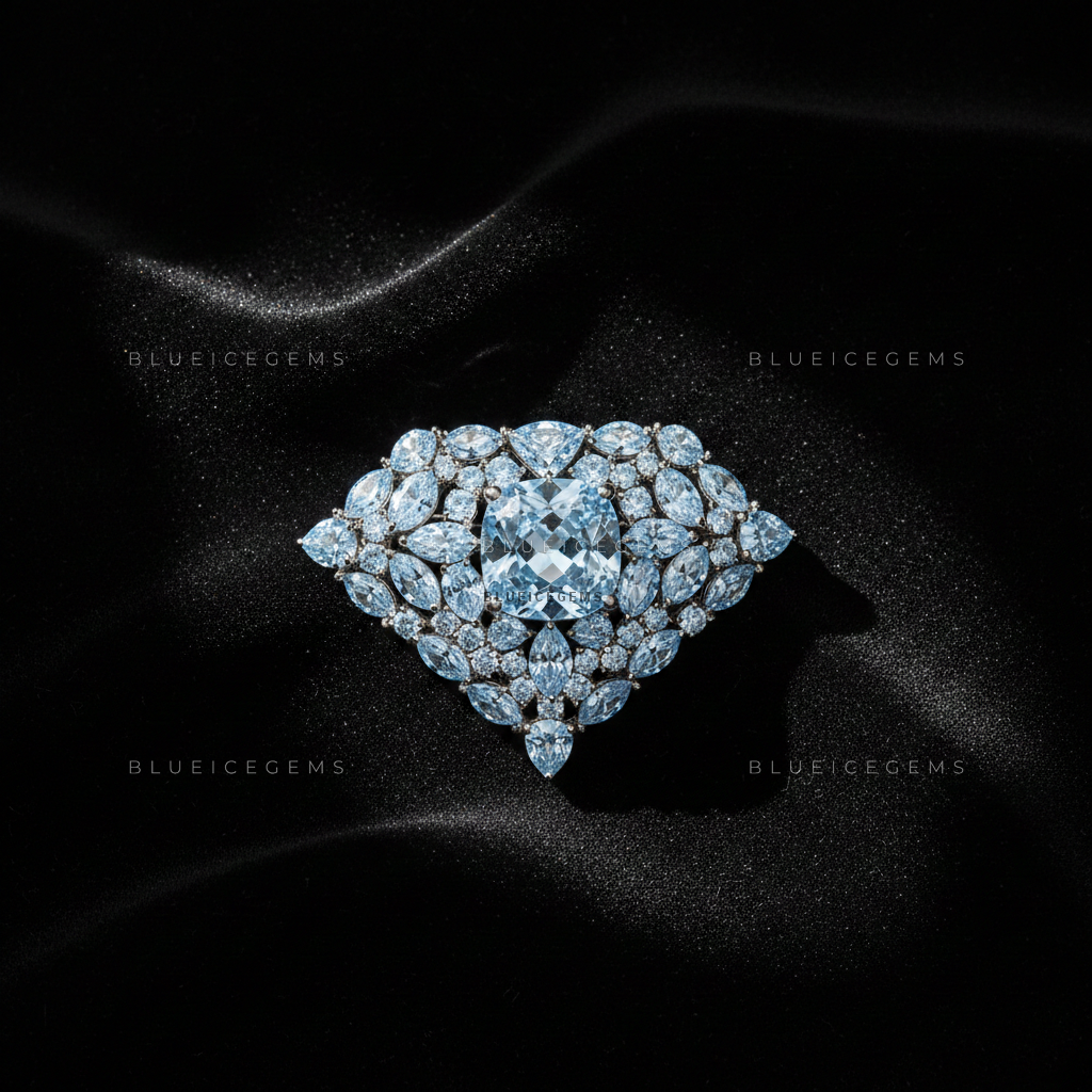 The Azure Core: Bespoke Geometric Diamond Statement Brooch