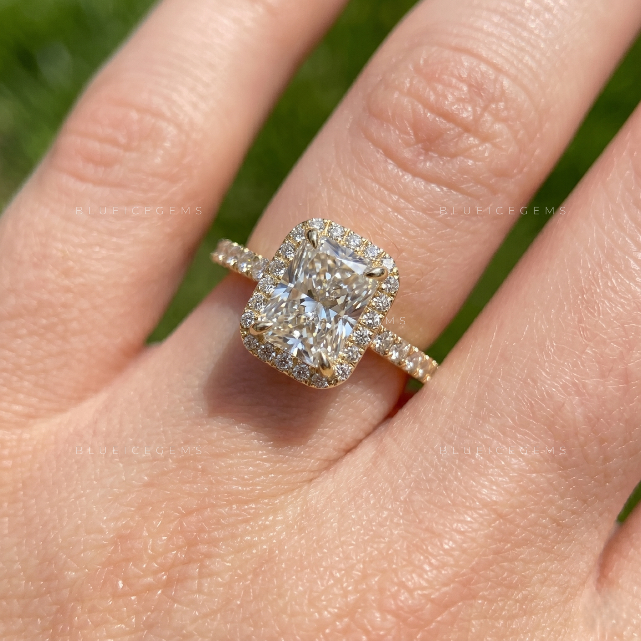 Shimmering Halo Radiant Brilliant Cut Engagement Ring
