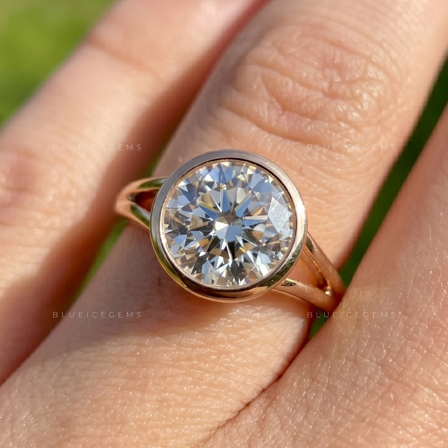 Infinite Radiance Bezel Set Round Brilliant Split Band Engagement Ring