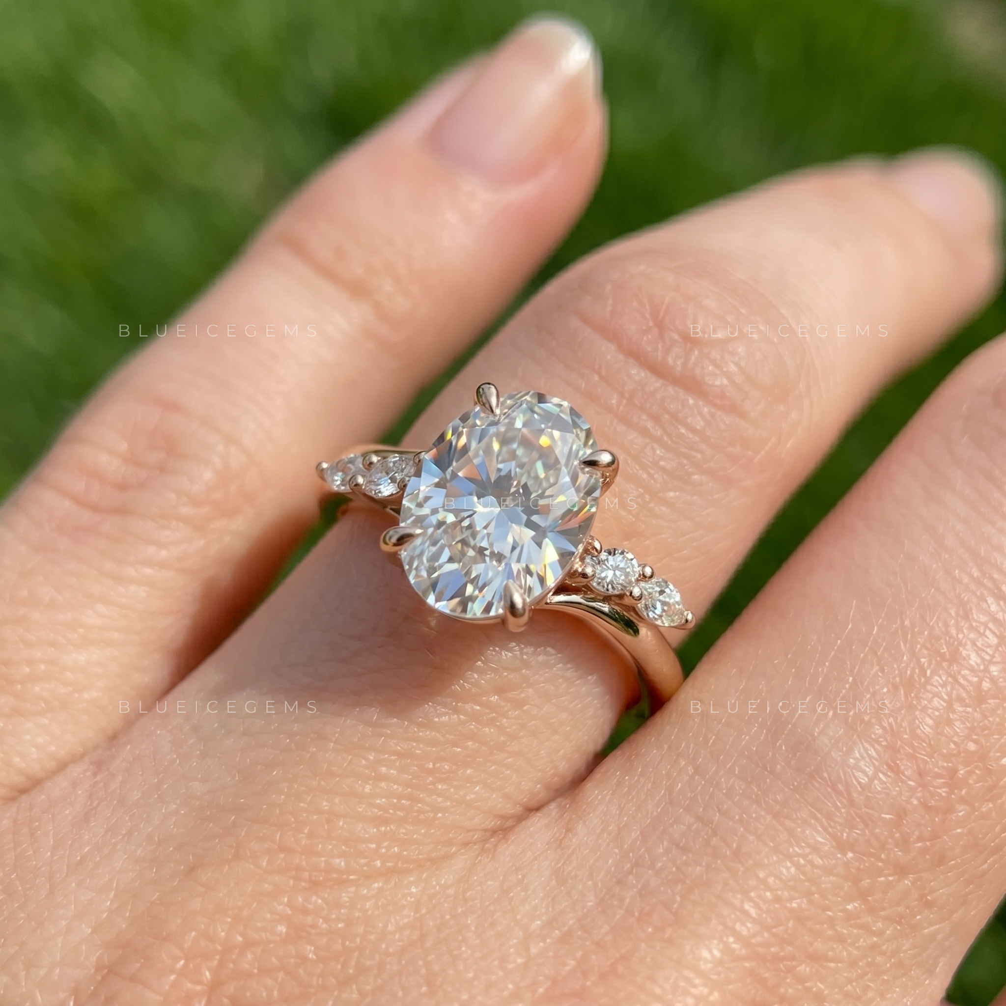Nature's Grace Oval Cut Marquise Accent Engagement Ring