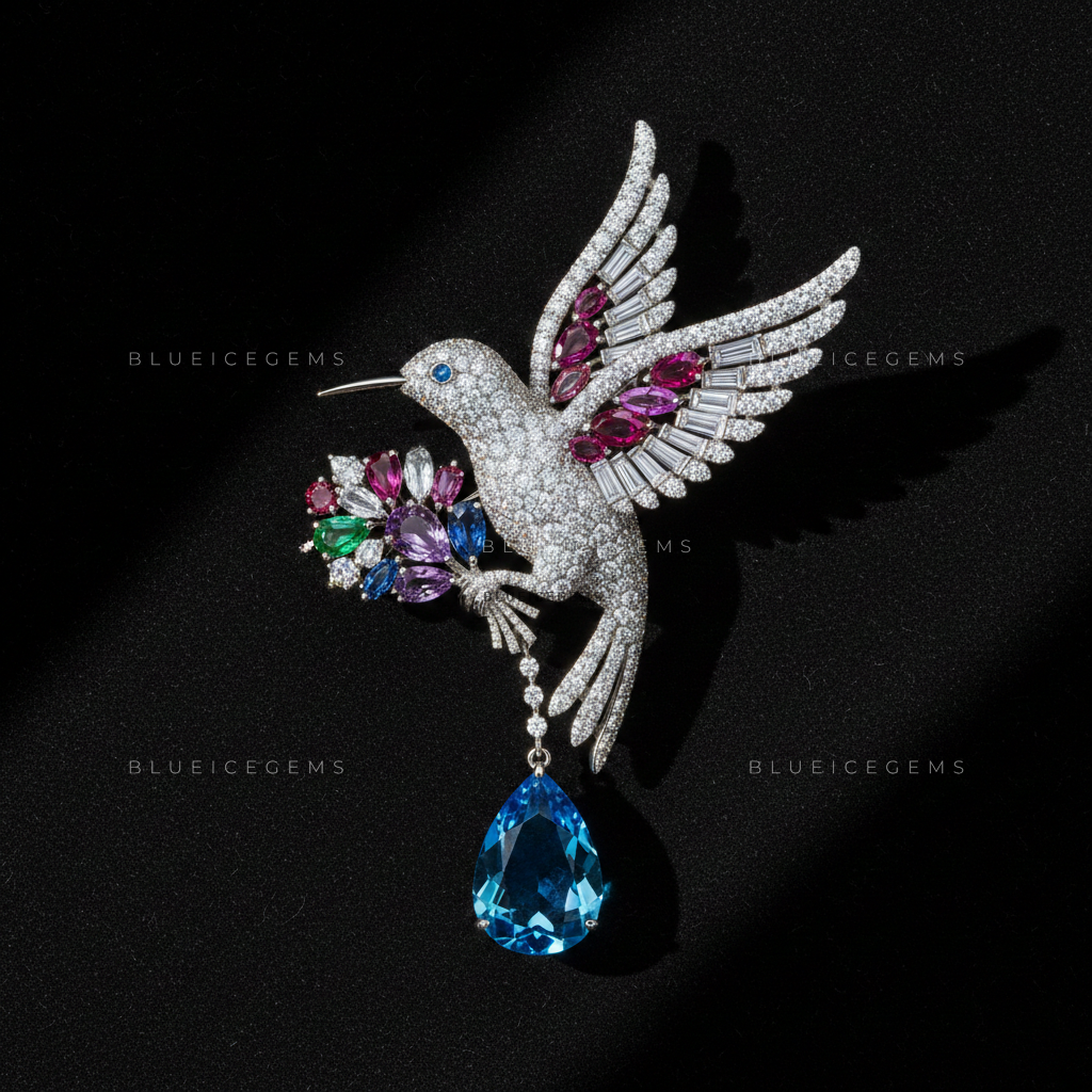 Celestial Flight: Bespoke Hummingbird Statement Brooch