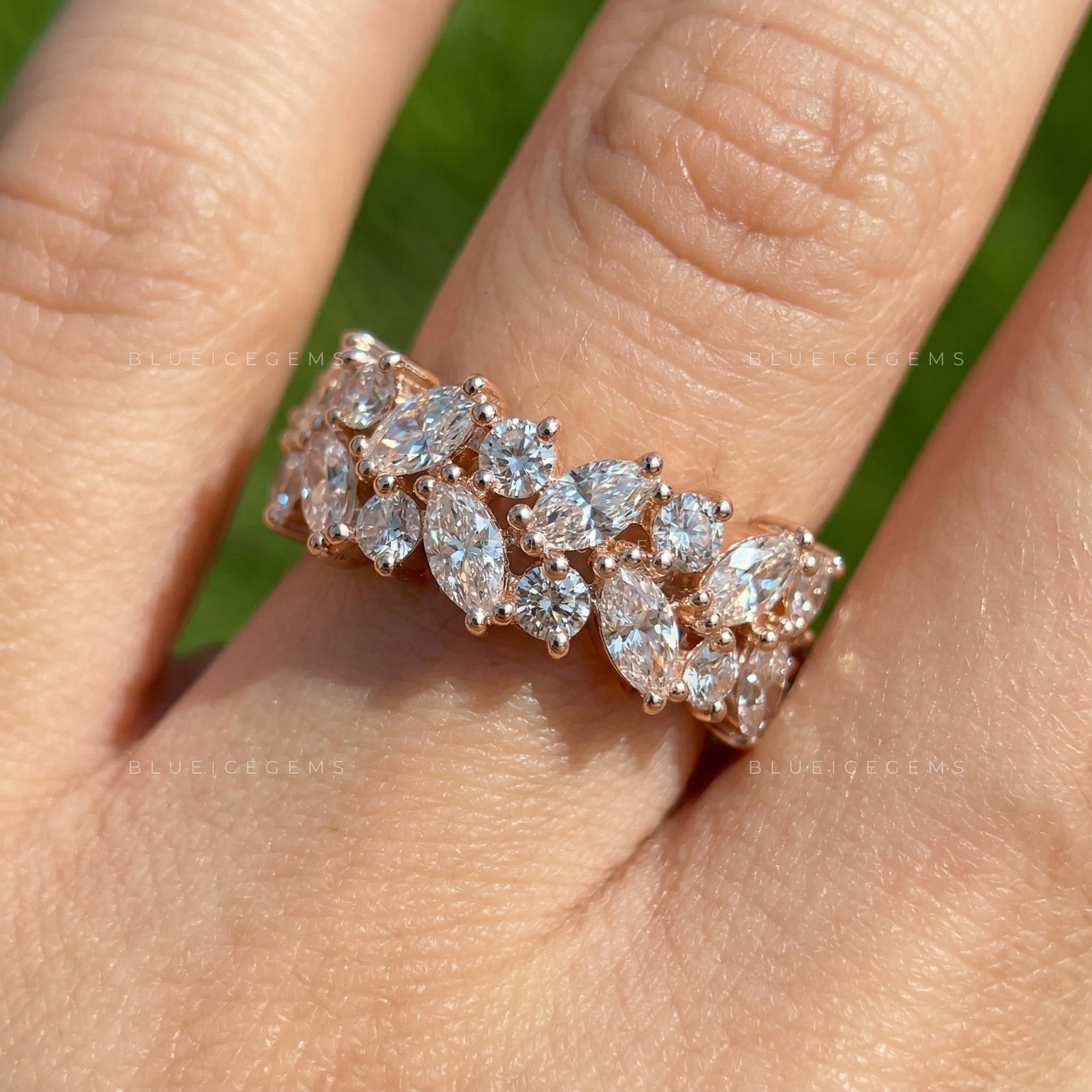 The "Iconic Duo" Marquise & Round Double Row Stacker Band